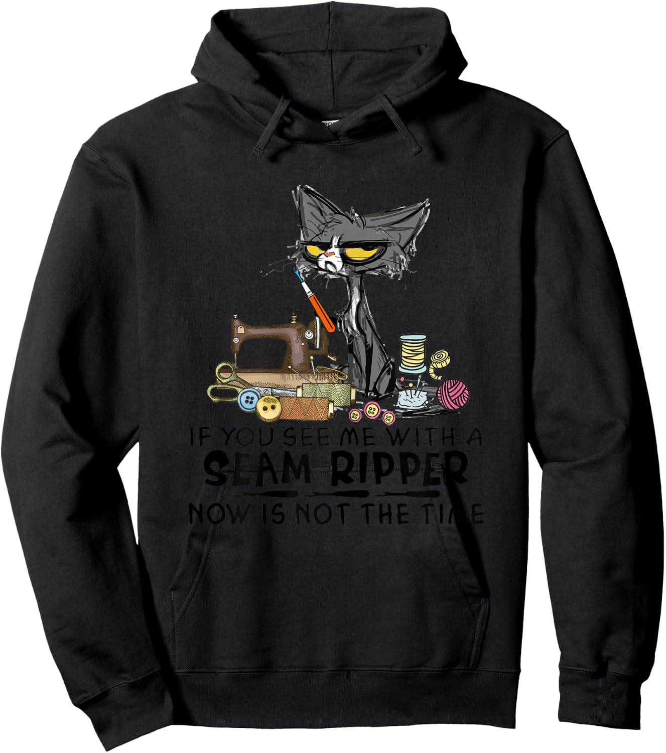 Funny Sewing If You See Me A Seam Ripper Black Cat Hoodie - Hoodie | Black