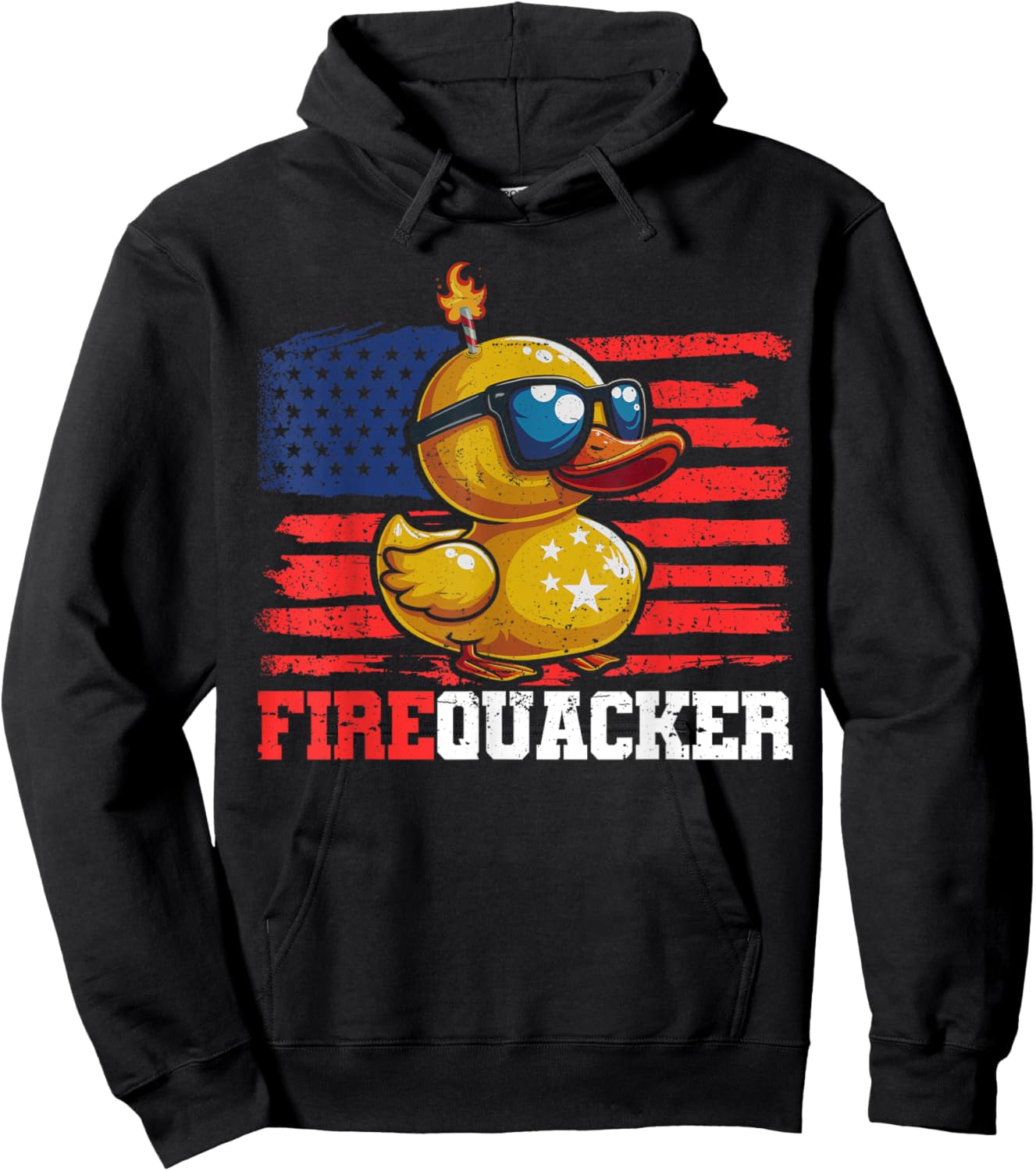 Firequacker Duck 4th of July Patriotic Day USA Flag Funny Hoodie - Hoodie | Black