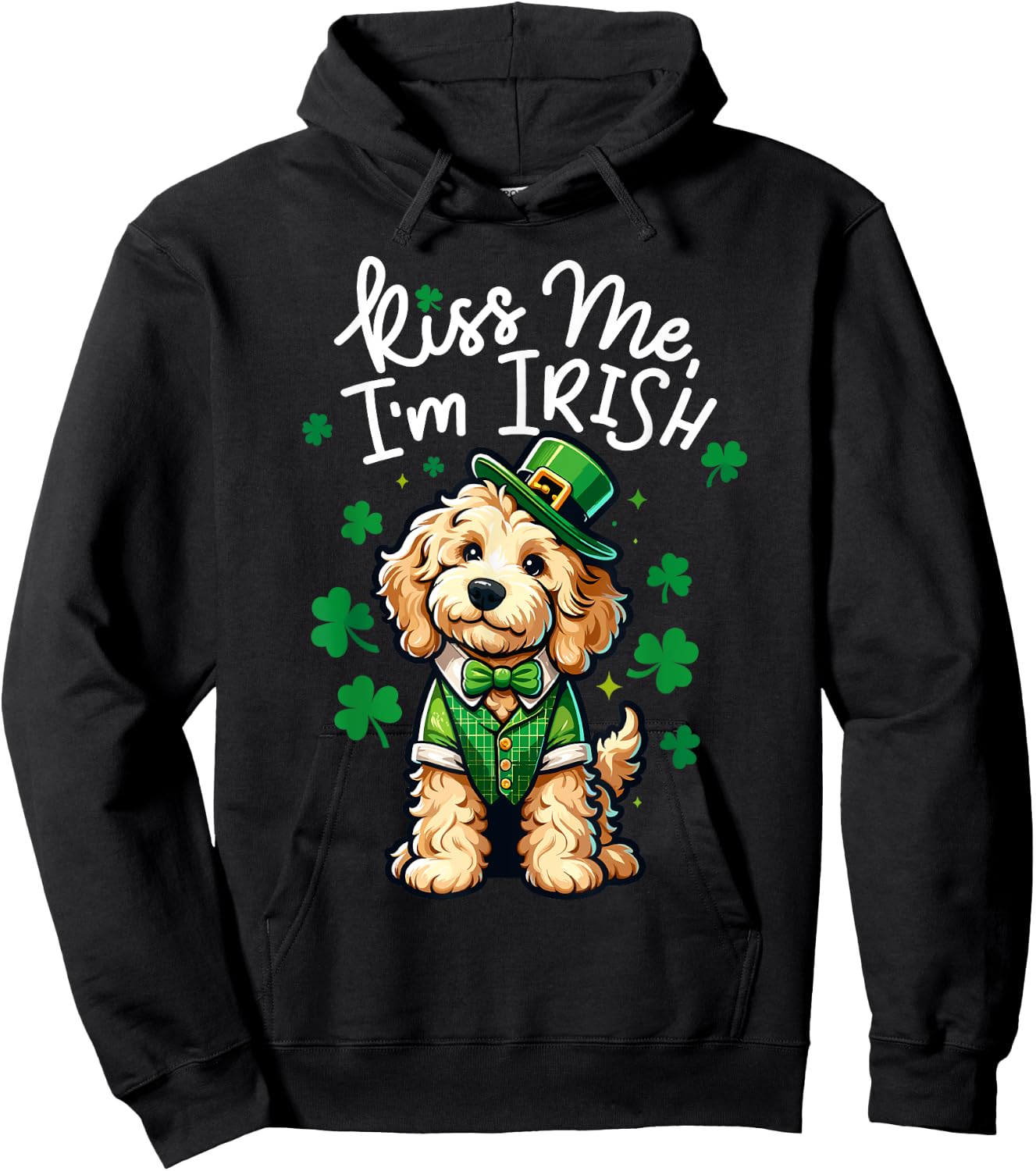 Kiss Me Im Irish Doodle Kids Men Women Funny St Patricks Day Hoodie - Hoodie | Black