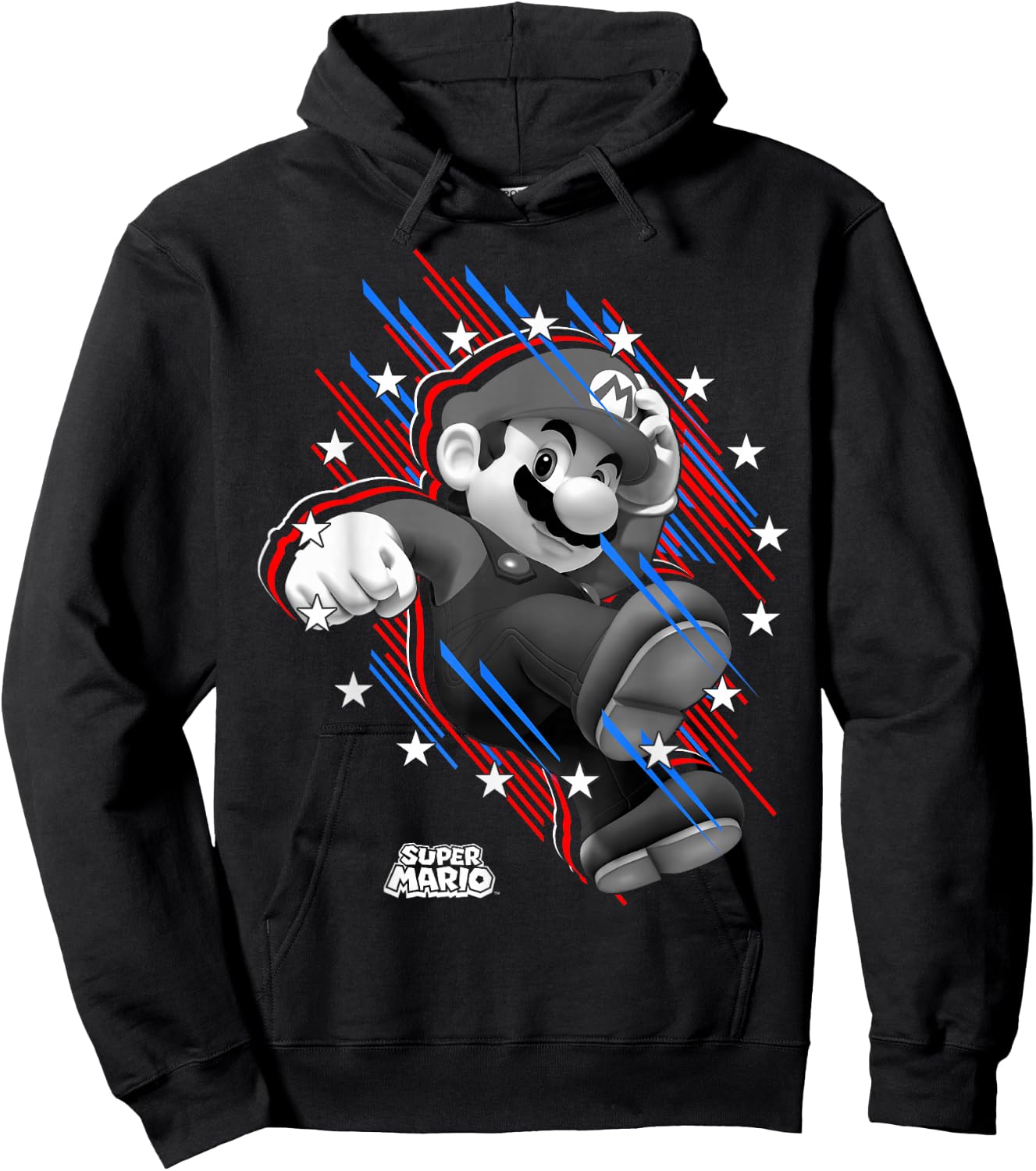 Super Mario Stars And Stripes Fast Mario Portrait Hoodie - Hoodie | Black