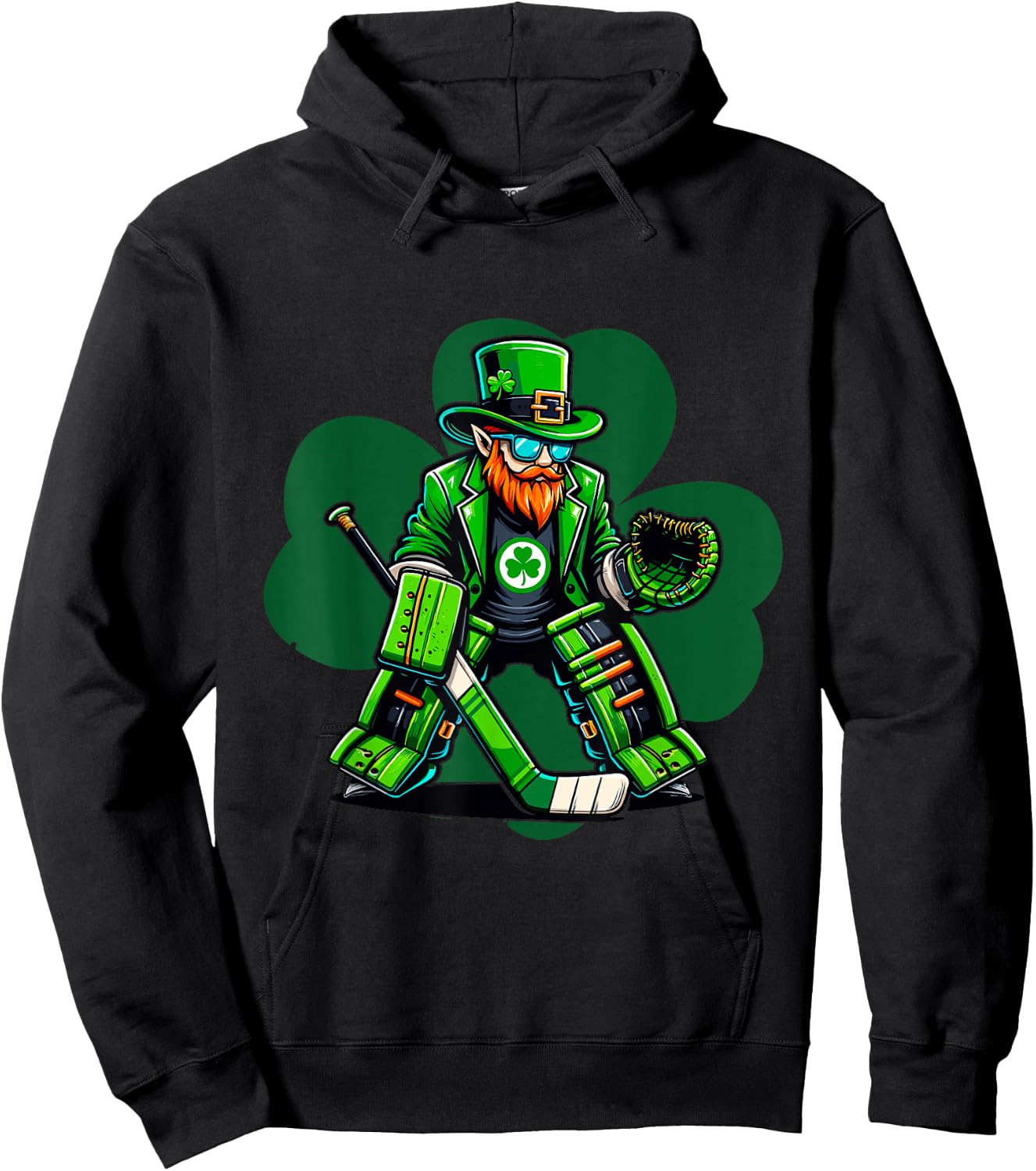 Hockey Goalie Saint Patrick's Day Irish Shamrock Hoodie - Hoodie | Black