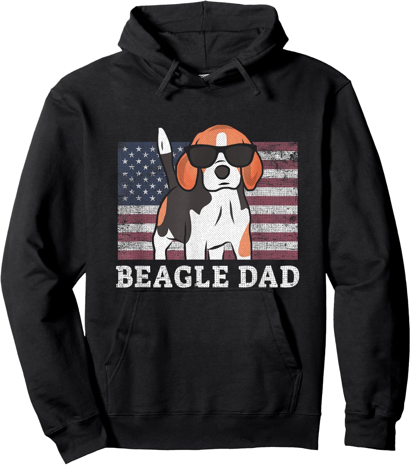 Beagle Dad American Flag 4th of July Patriotic Beagle Design Hoodie - Hoodie | Black