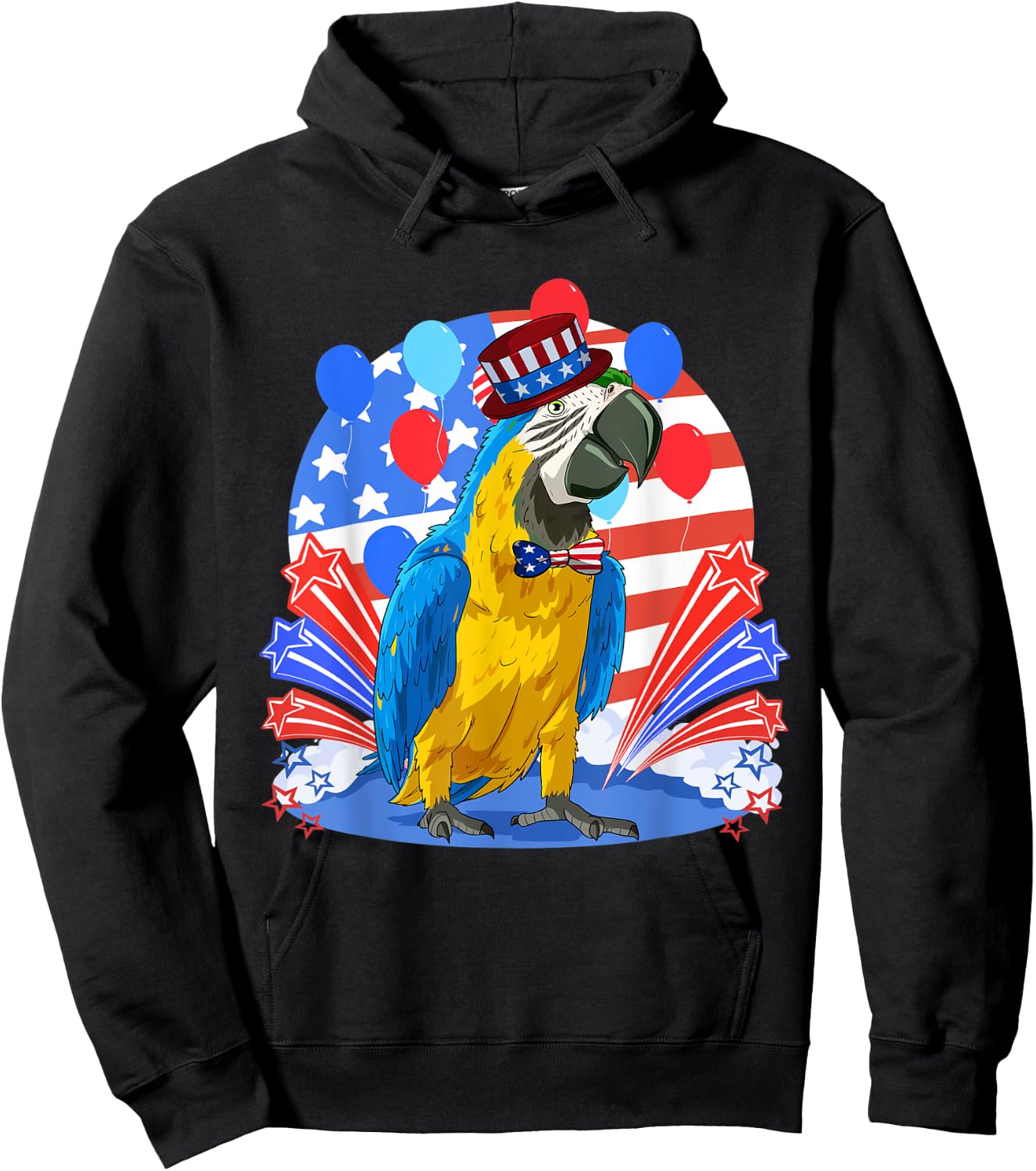 Blue And Yellow Macaw Merica 4th of July American Flag Women Kids Men Hoodie - Hoodie | Black