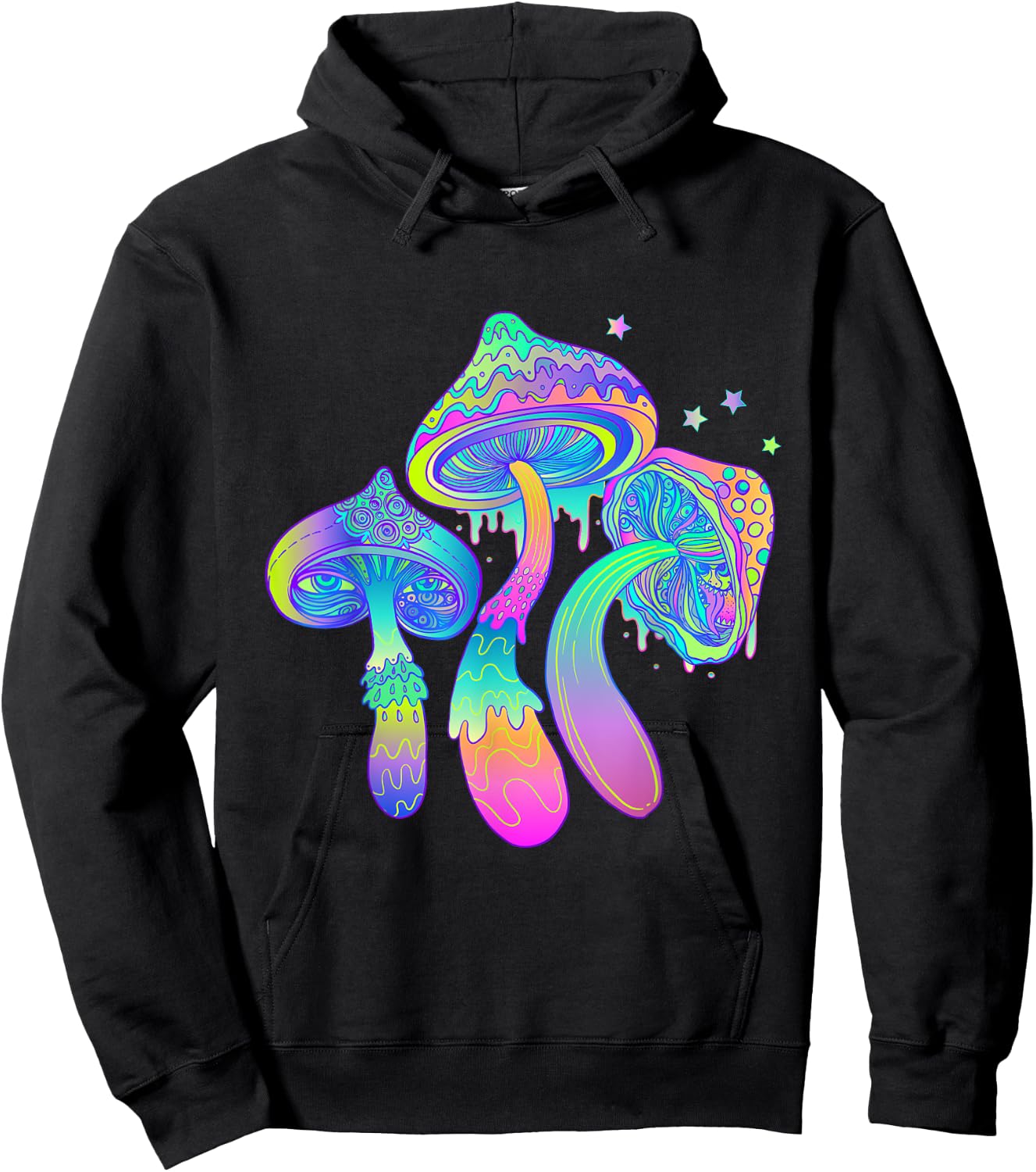 Psychedelic Mushroom Rainbow Mushroom Colourful Trippy Rave Hoodie - Hoodie | Black