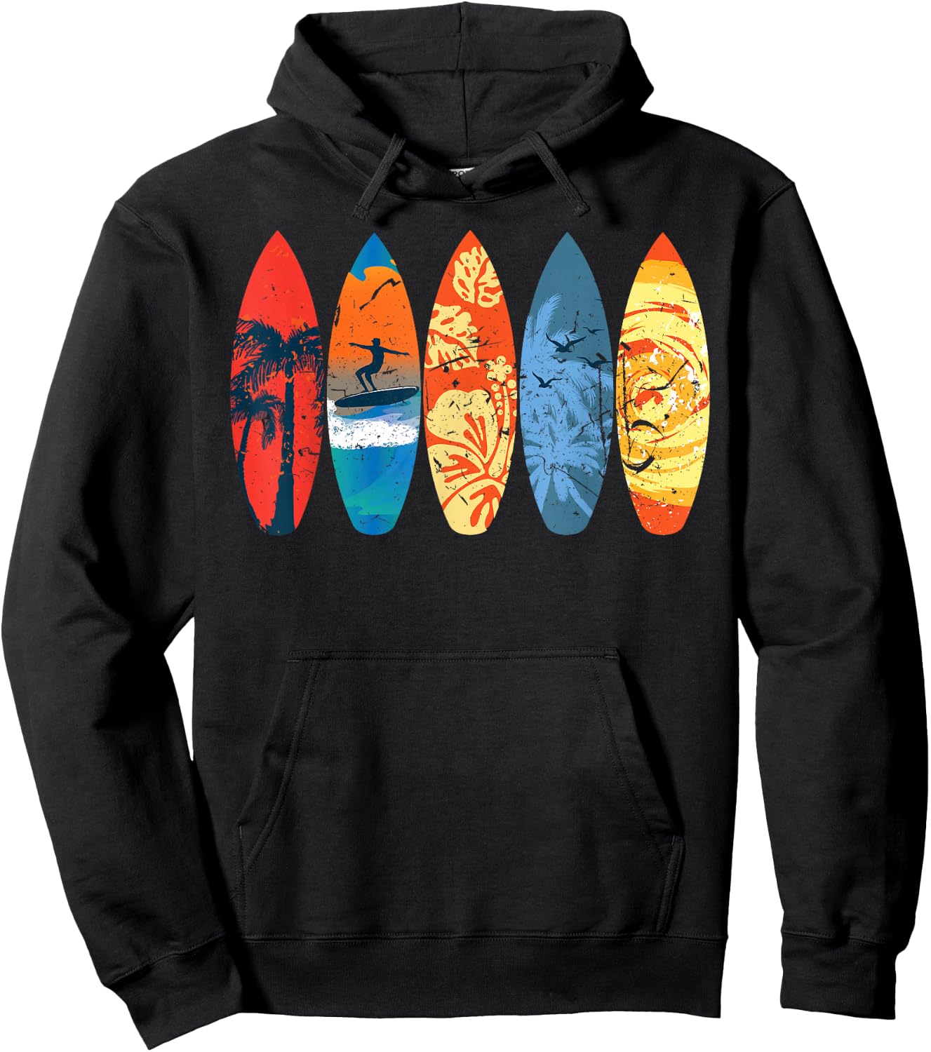 Surfing Surfer Palm Tree Surfboard Sunset Wave Hoodie - Hoodie | Black