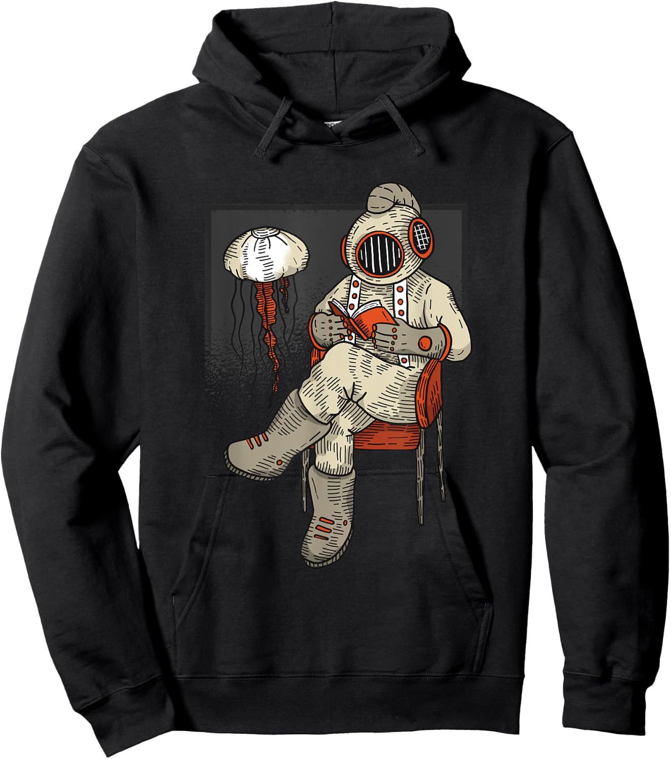 Retro Diver Reading a Book - Diving Gift Hoodie - Hoodie | Black