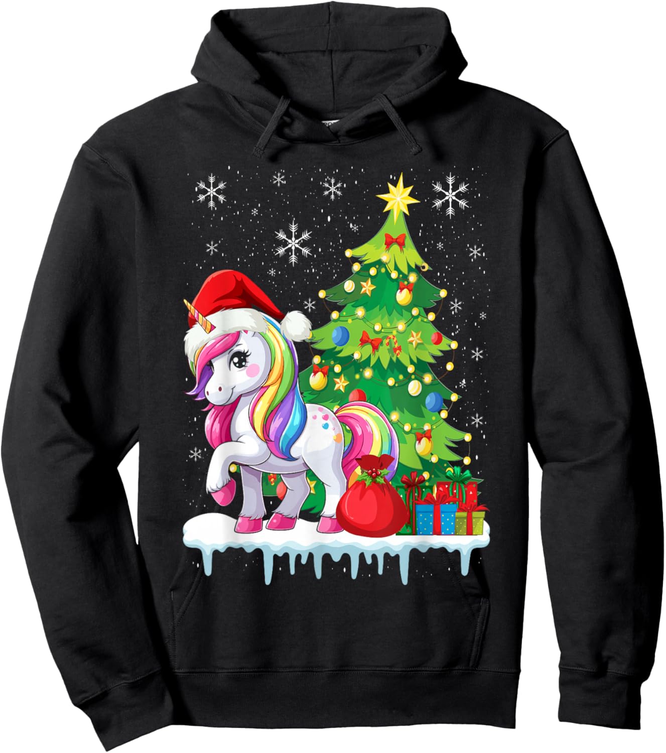 Unicorn Ugly Christmas Sweater Xmas Toddler Girls Kids Women Hoodie - Hoodie | Black