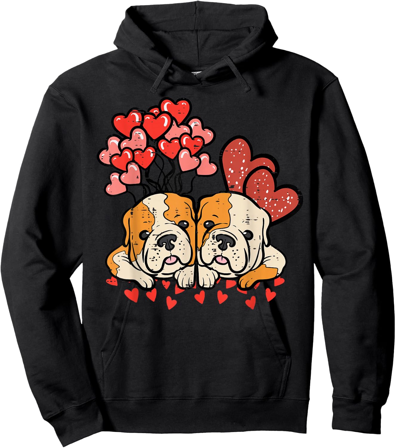 Valentines Day Dogs English Bulldogs Hearts Women Kids Men Hoodie - Hoodie | Black