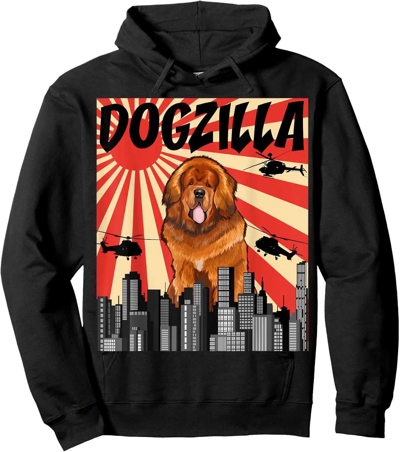 Funny Retro Japanese Dogzilla Tibetan Mastiff Hoodie - Hoodie | Black
