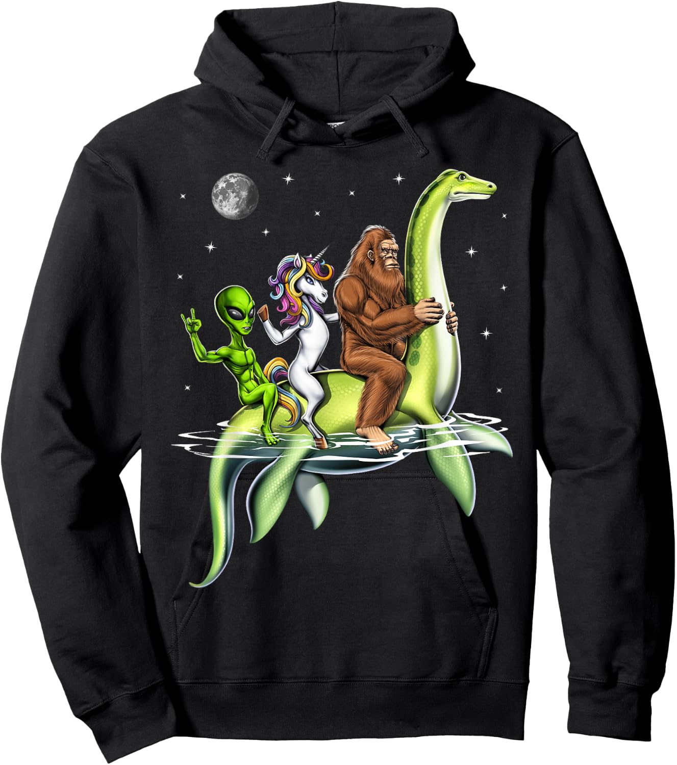 Cryptids Bigfoot Alien Unicorn Riding Loch Ness Monster Hoodie - Hoodie | Black