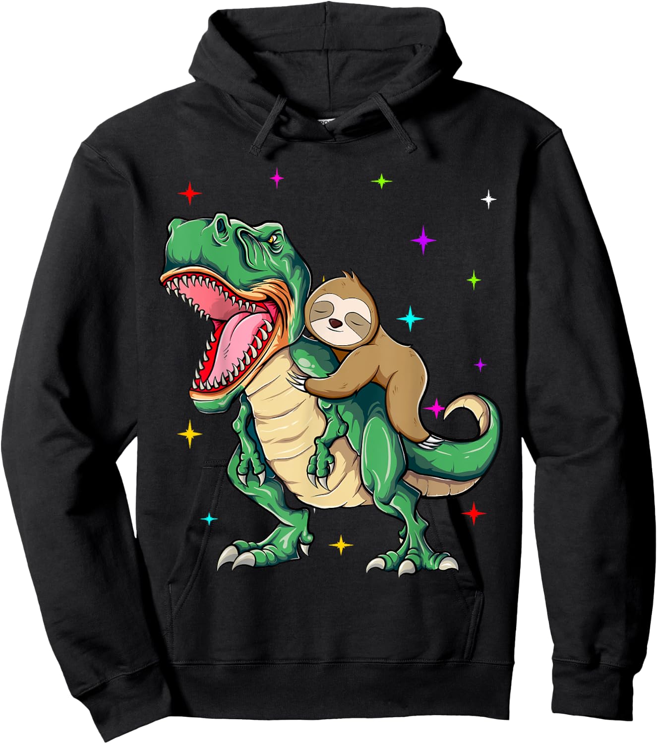 Funny Sloth Riding a T-Rex Dinosaur Hoodie - Hoodie | Black