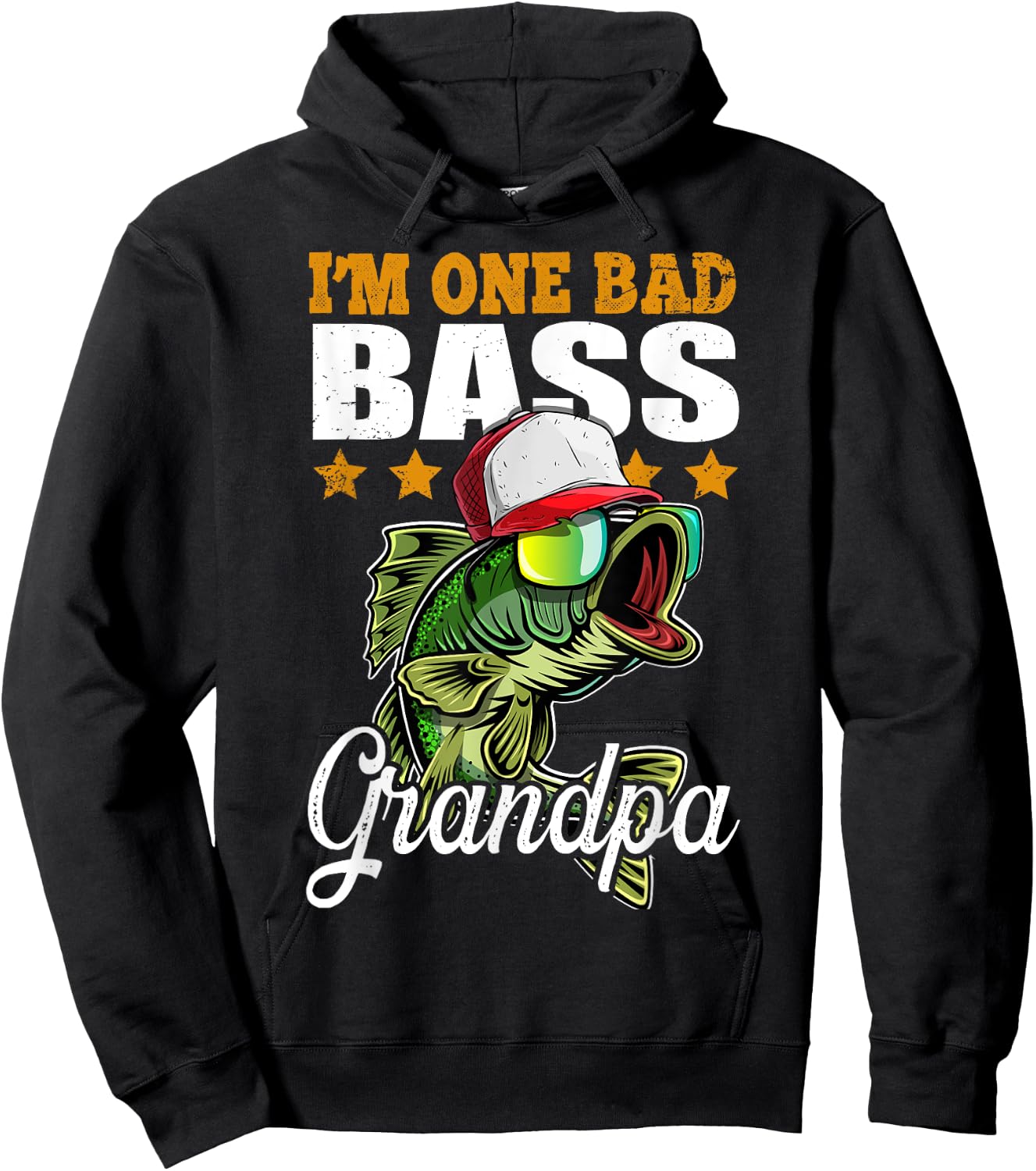 I'm One Bad Bass Grandpa Bass Fishing Father's Day Gift Hoodie - Hoodie | Black