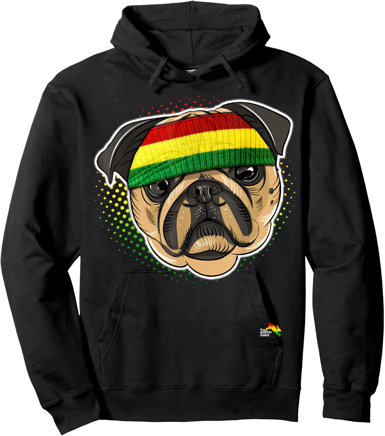 Reggae Pug Dog Rastafarian Animal - Puggle Men Women Kids Hoodie - Hoodie | Black