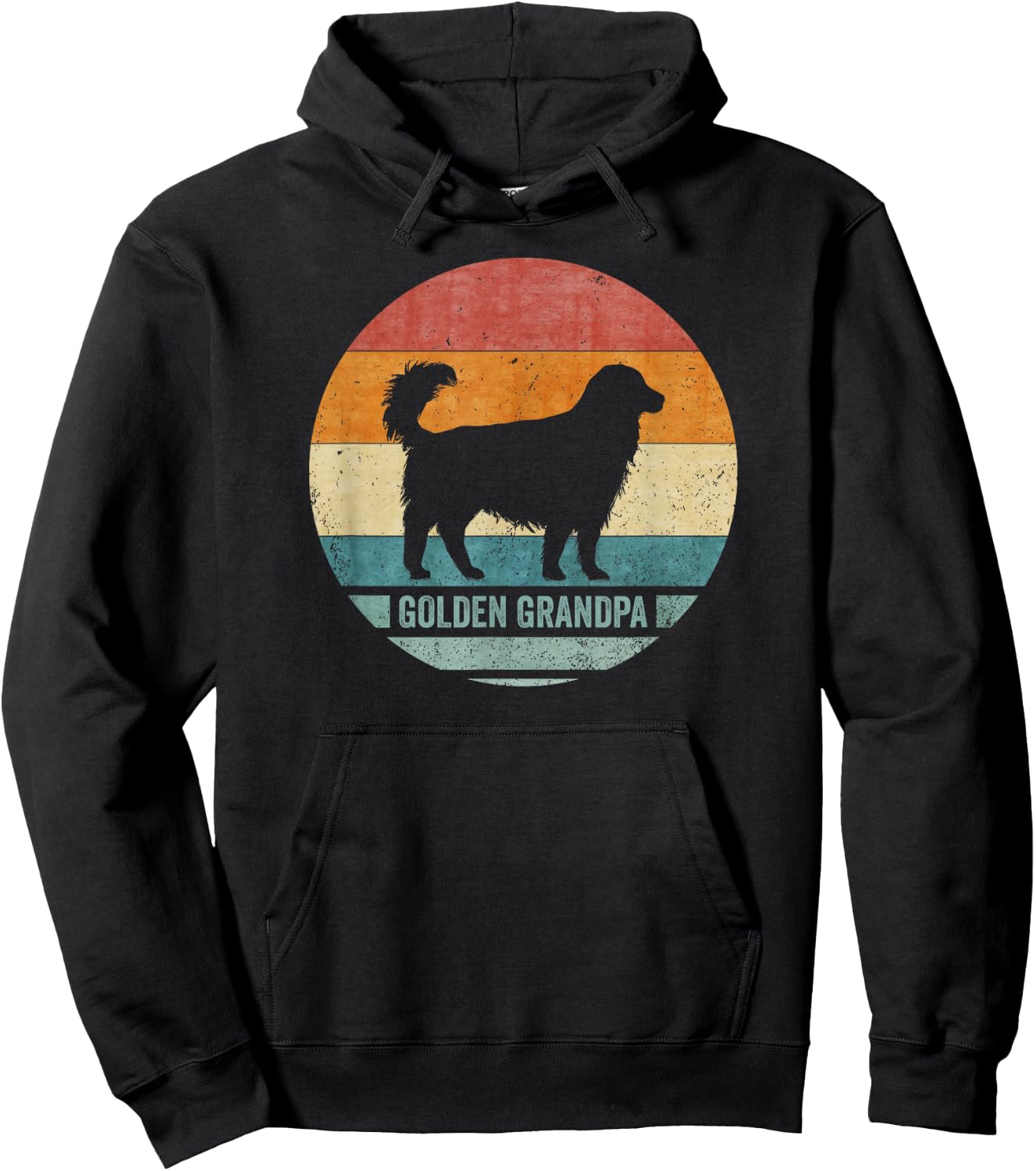 Vintage Retro Golden Retriever Dog Grandpa Silhouette Sunset Hoodie - Hoodie | Black