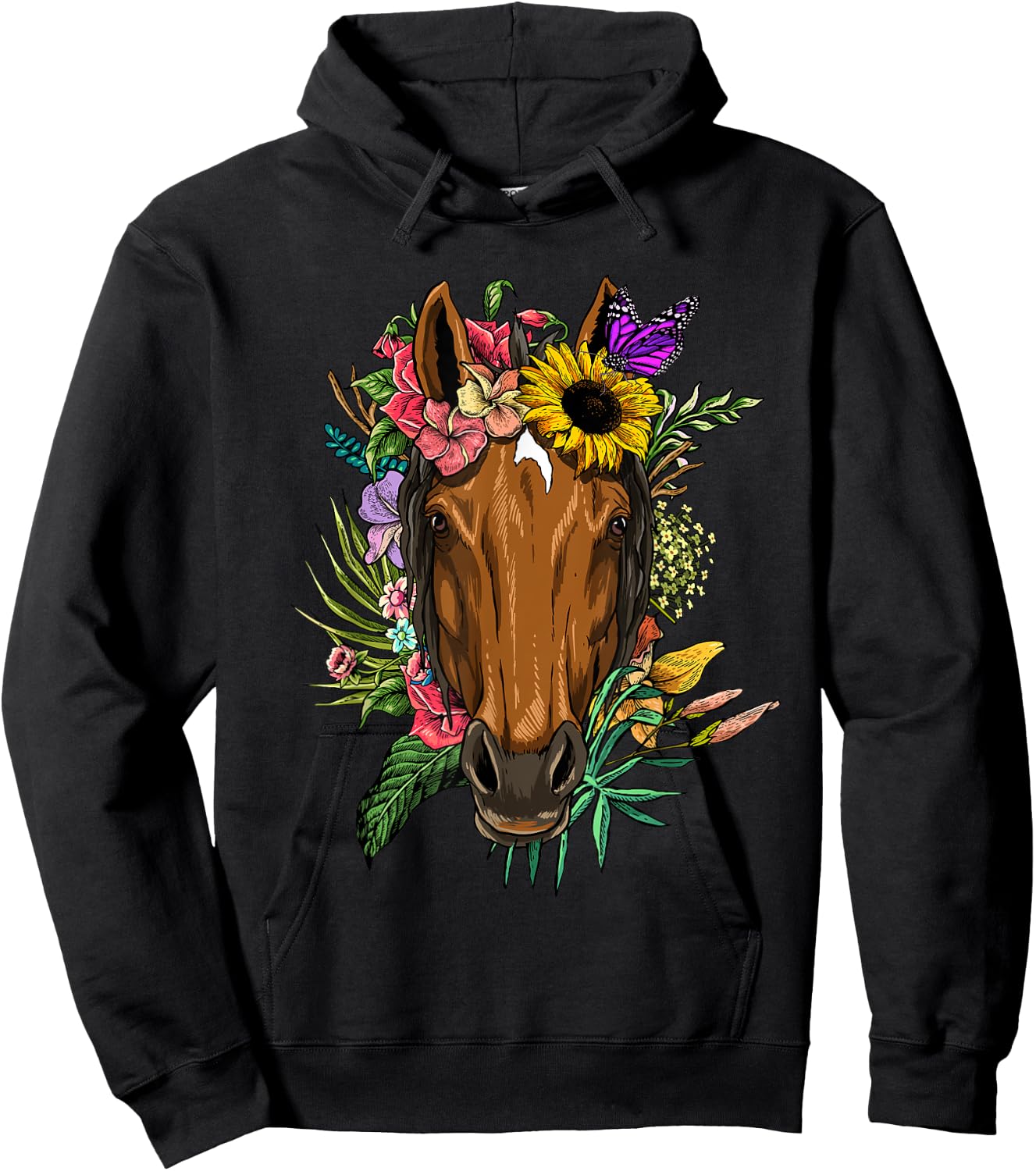 Floral Horse Spring Nature Horse Lovers & Men Hoodie - Hoodie | Black