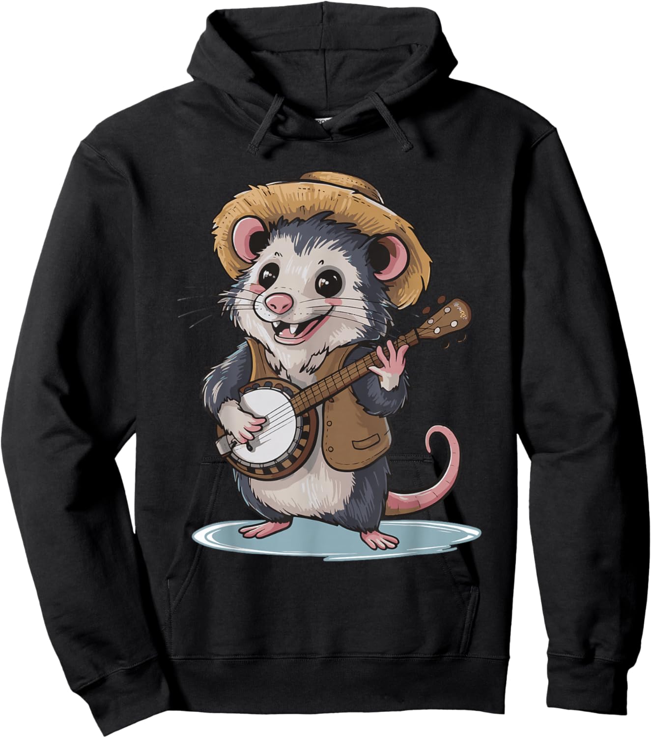 Opossum Playing Banjo Hoodie - Hoodie | Black
