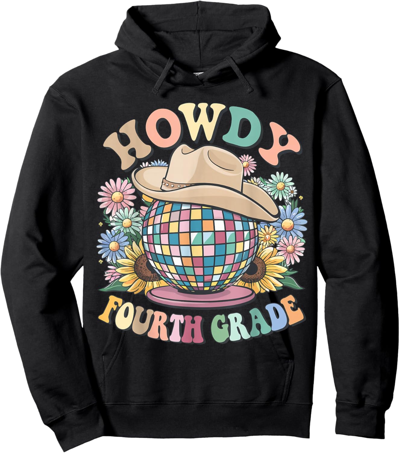 Howdy Fourth Grade Cowgirl Western 4th Grade Back to School Hoodie - Hoodie | Black