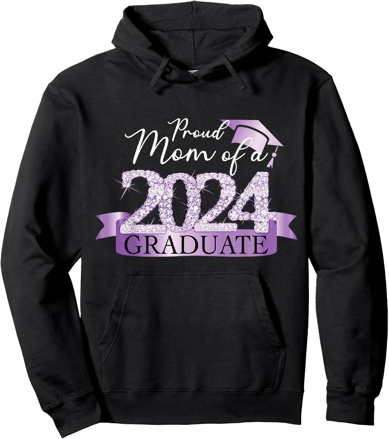 Purple Black Proud Mom Of A 2024 Graduate Decoration Hoodie - Hoodie | Black
