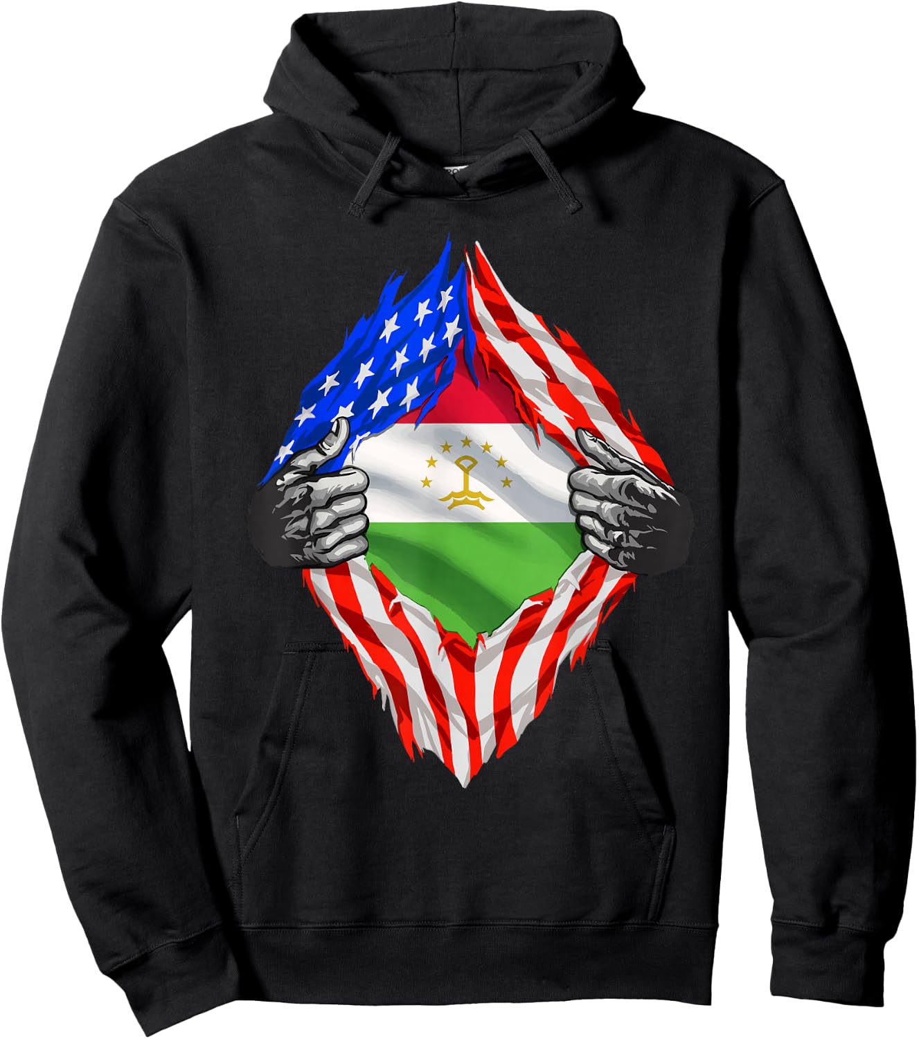 Super Tajik Heritage Proud Tajikistan Roots USA Flag Hoodie - Hoodie | Black