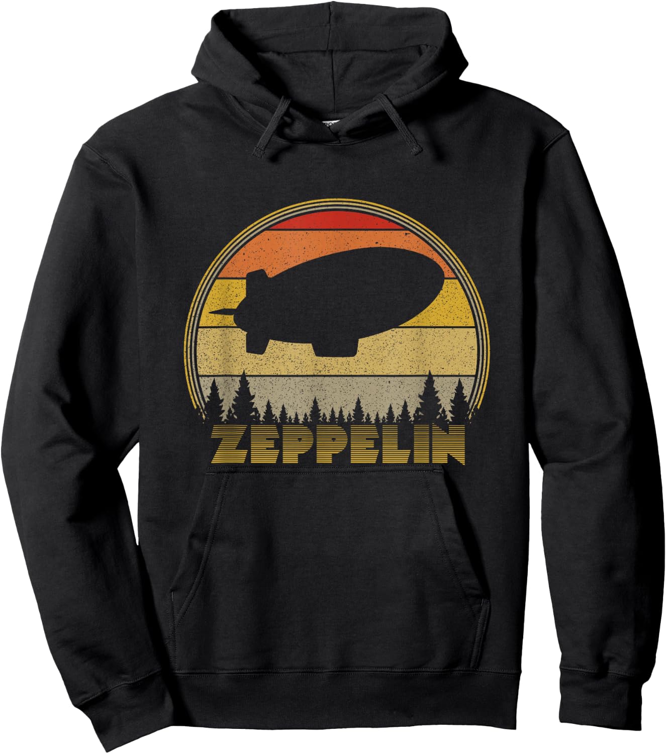 Zeppelin Retro Vintage Sunset 70s 80s Distressed Dirigible Hoodie - Hoodie | Black