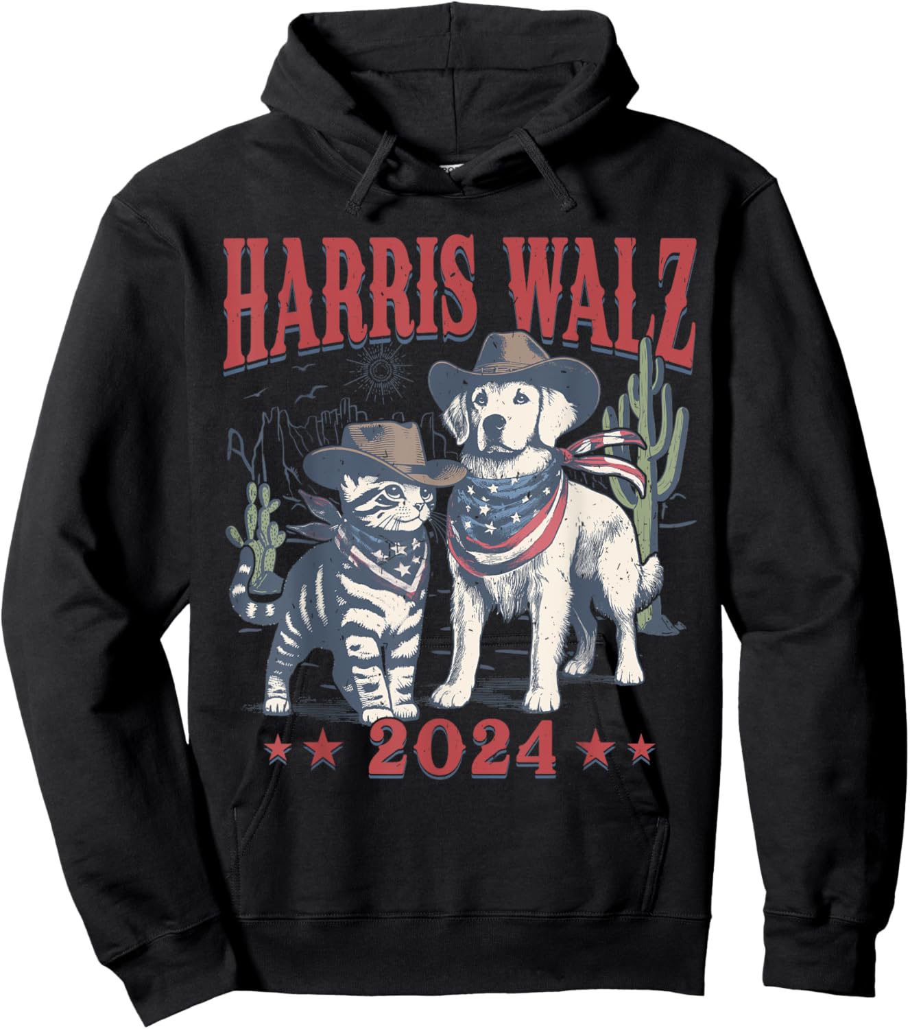 Harris Walz Cowboy This Childless Cat Dog Lady Kamala Hoodie - Hoodie | Black