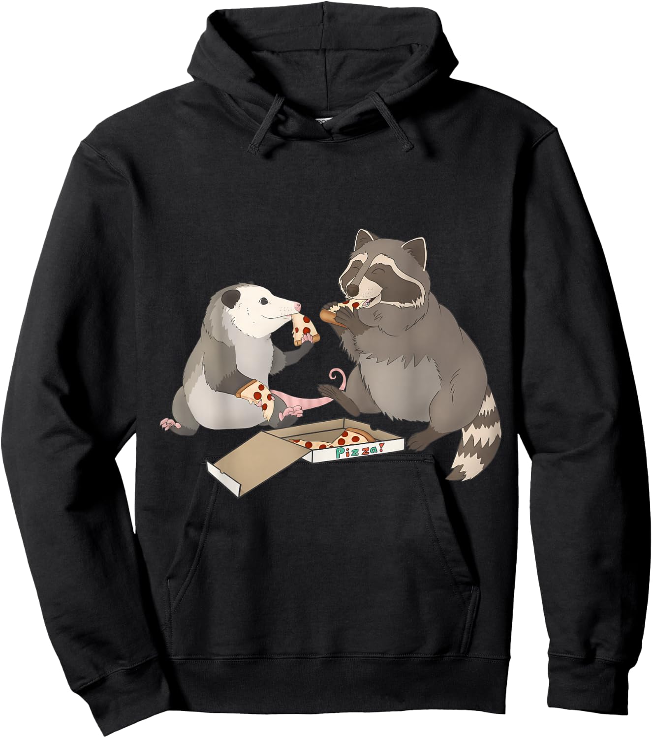 Possum and Raccoon eating pizza Hoodie - Hoodie | Black