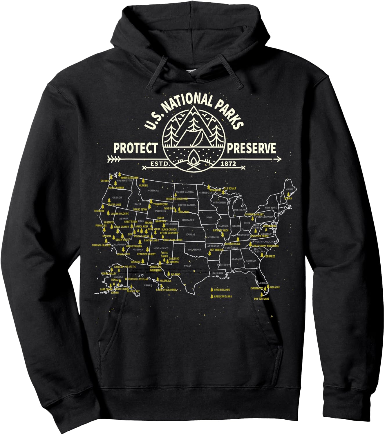 U.S. National Park Camping - All 63 US National Parks Map Hoodie - Hoodie | Black