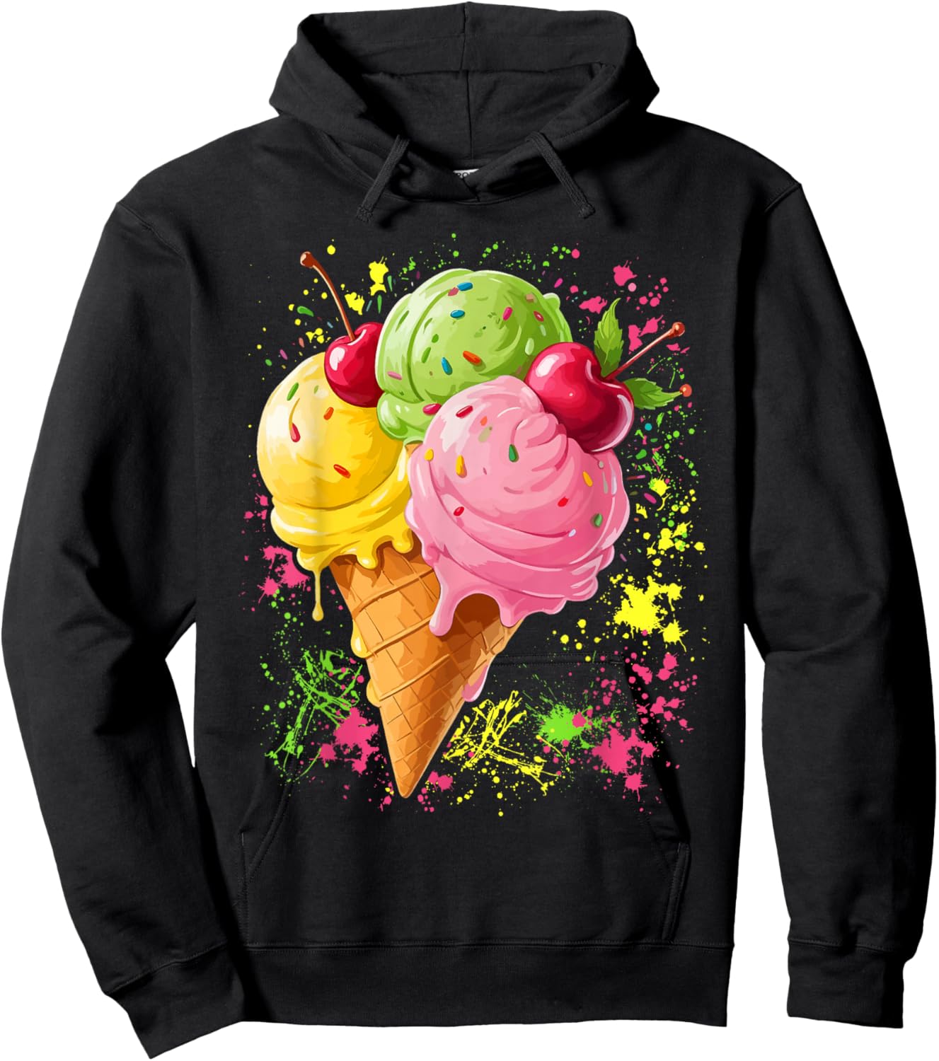 Ice Cream for Girls & Women - Ice Cream Cone Hoodie - Hoodie | Black