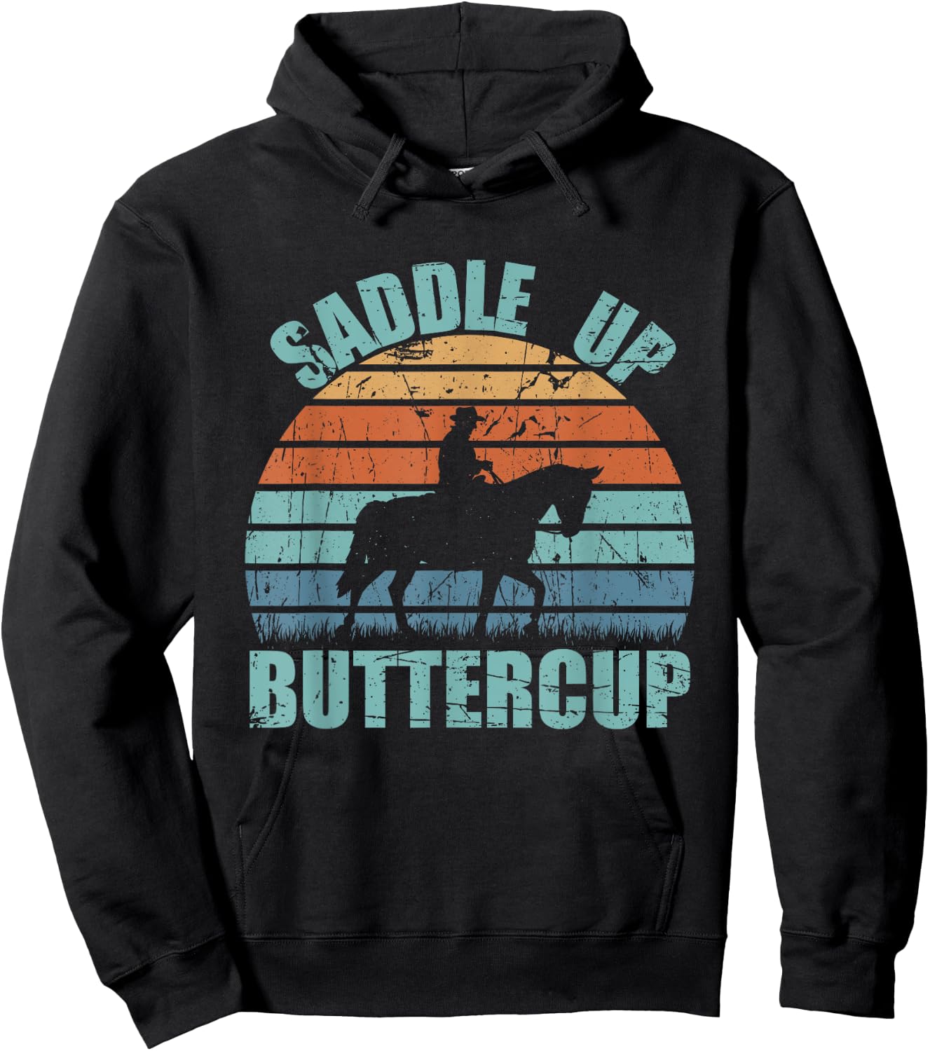 Vintage Saddle Up Buttercup Cowgirl Cowboy Gift Hoodie - Hoodie | Black