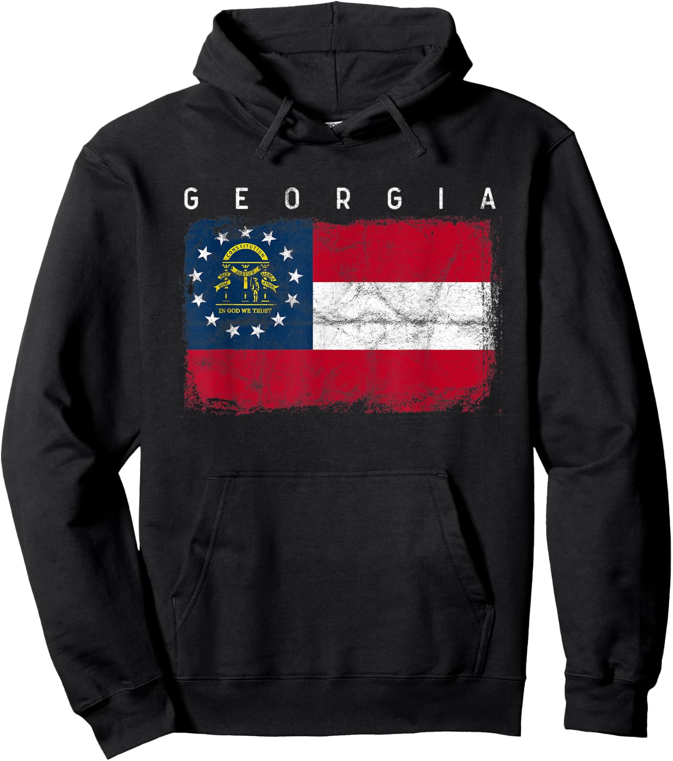Georgia Vintage Distressed Home State Flag Design Hoodie - Hoodie | Black
