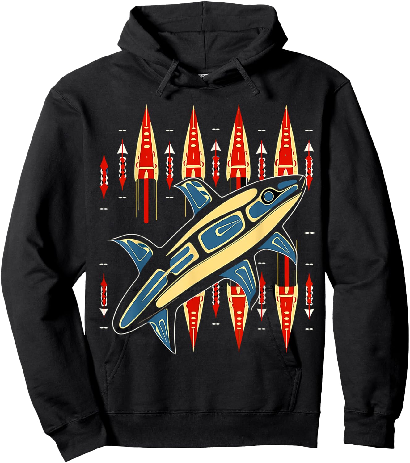 Orca Fish in Salish Coast Native American Art Style Hoodie - Hoodie | Black