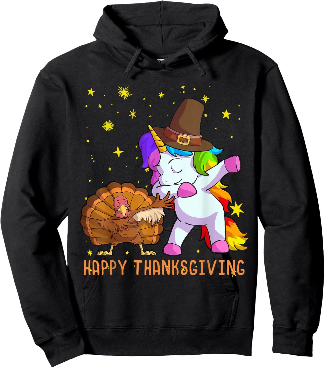 Cute Unicorn Thanksgiving Shirt For Girls Pilgrim Hat Turkey Hoodie - Hoodie | Black