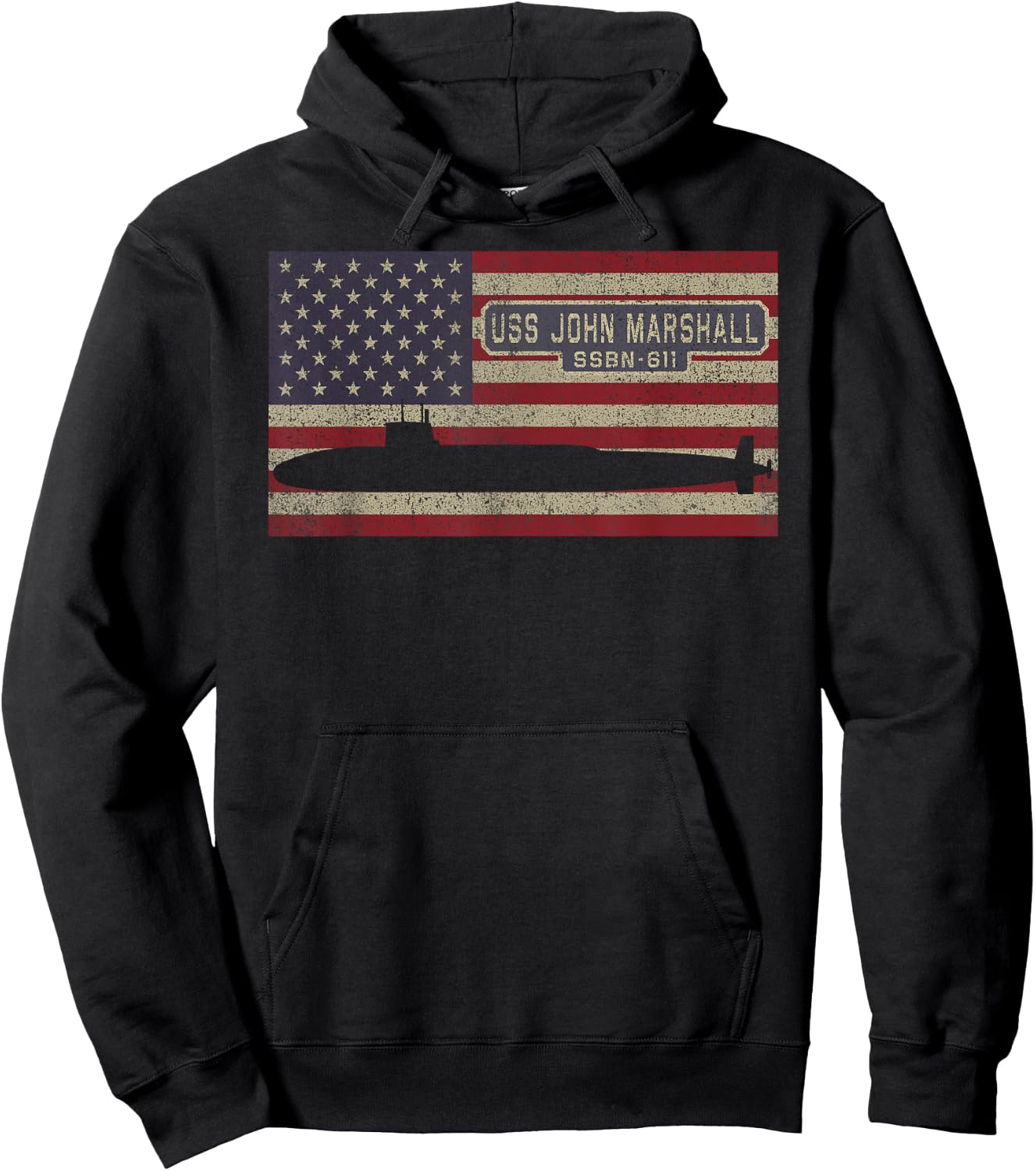 USS John Marshall SSBN-611 Nuclear Submarine American Flag Hoodie - Hoodie | Black