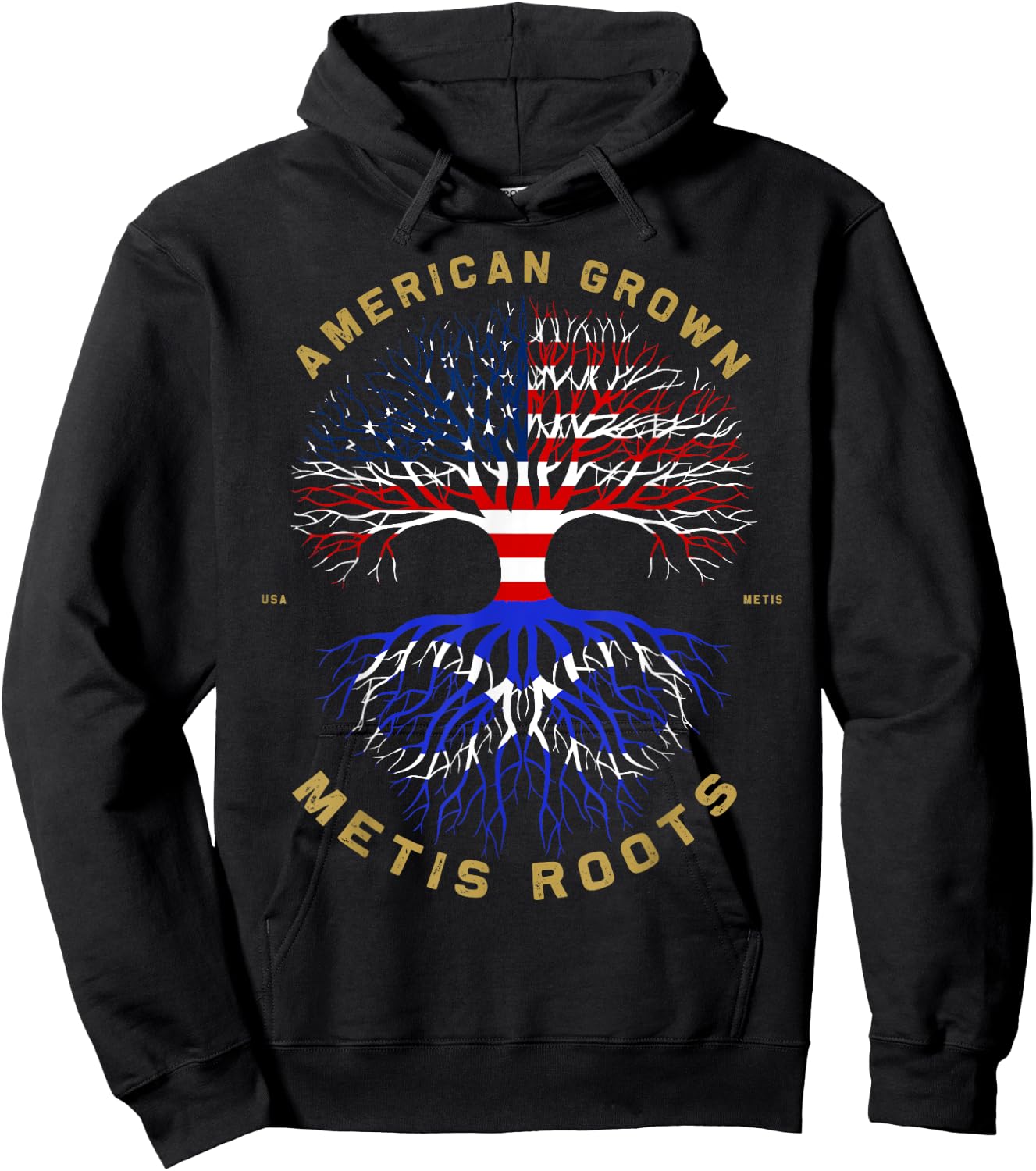 American Grown With Metis Roots Tree USA Flag Unique Gifts Hoodie - Hoodie | Black
