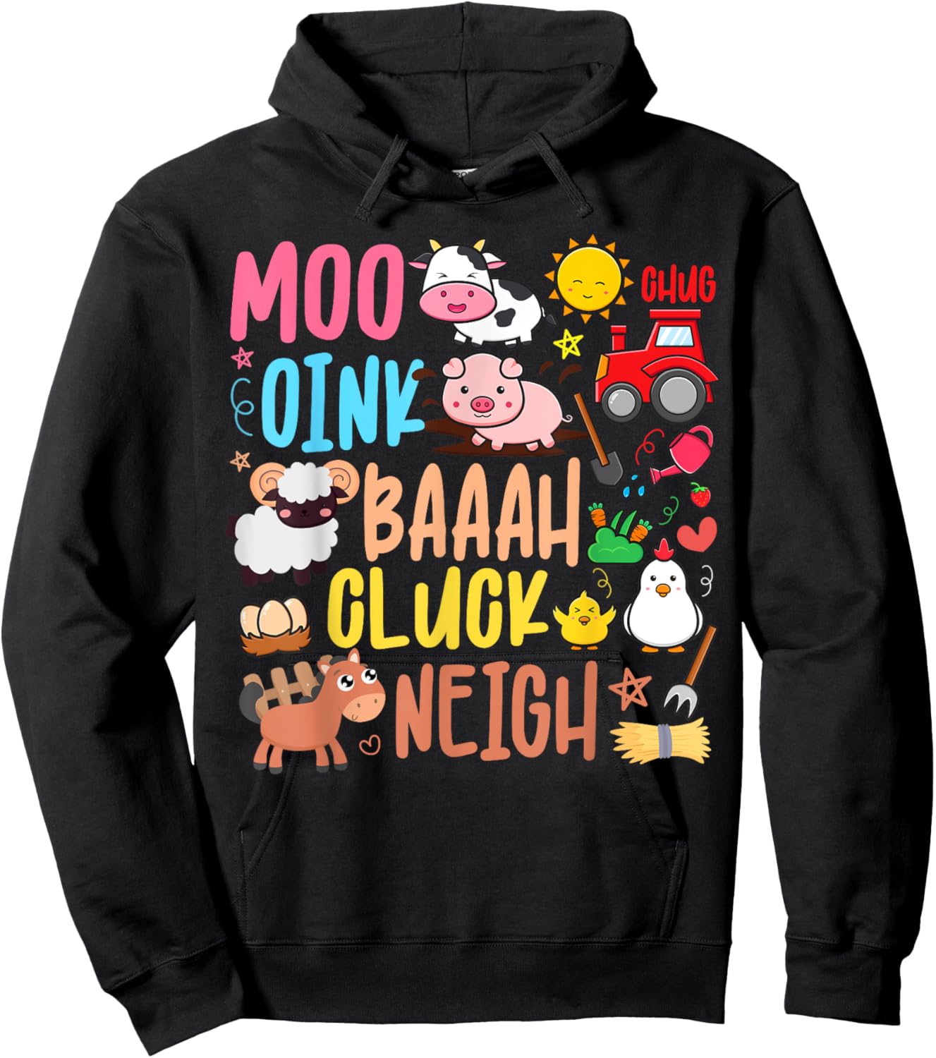 Farm Animals Sounds Oink Baa Neigh Cluck Moo Kids Farmer Hoodie - Hoodie | Black