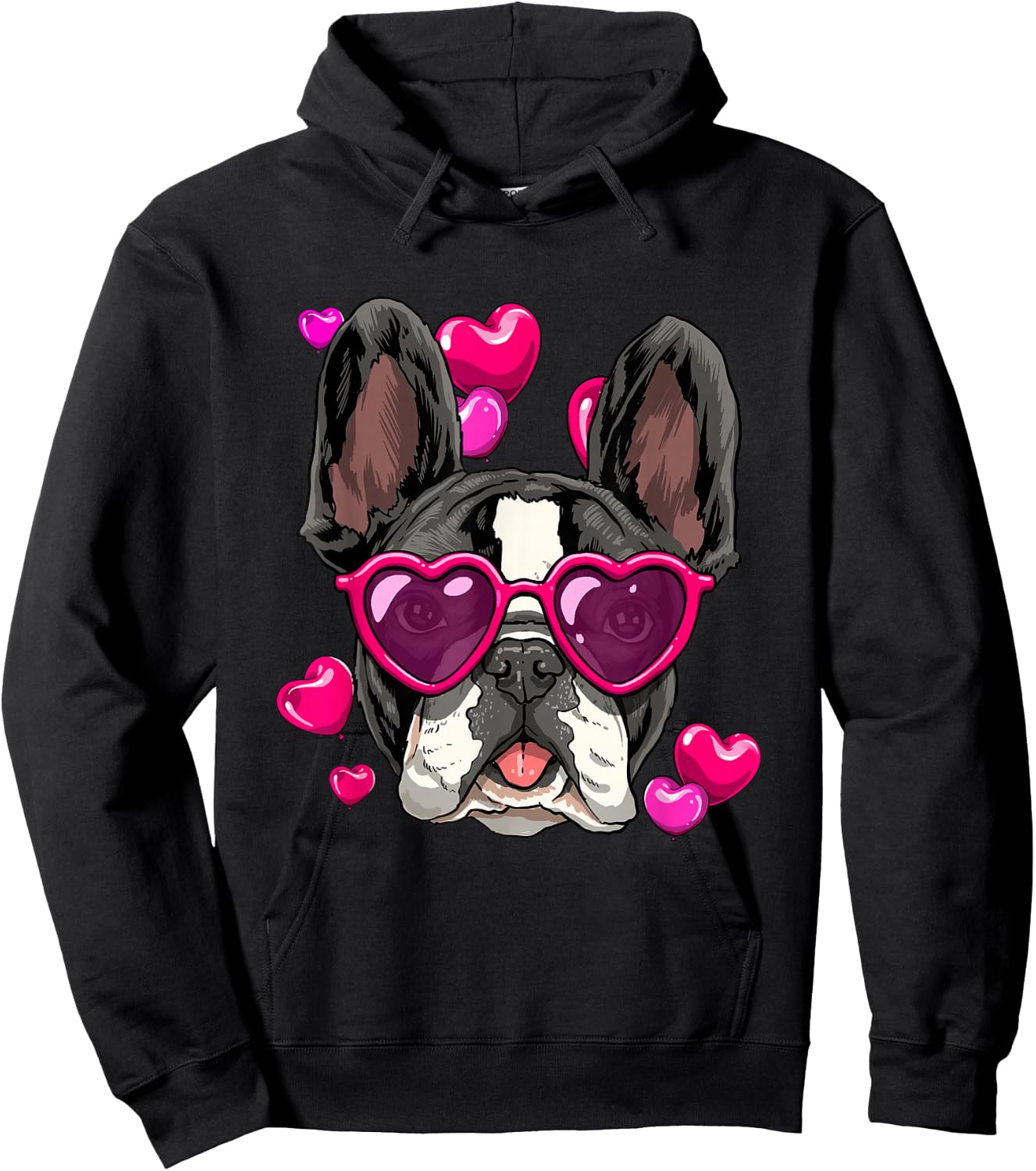 Valentine's Day French Bulldog With Heart Glasses Frenchie Hoodie - Hoodie | Black