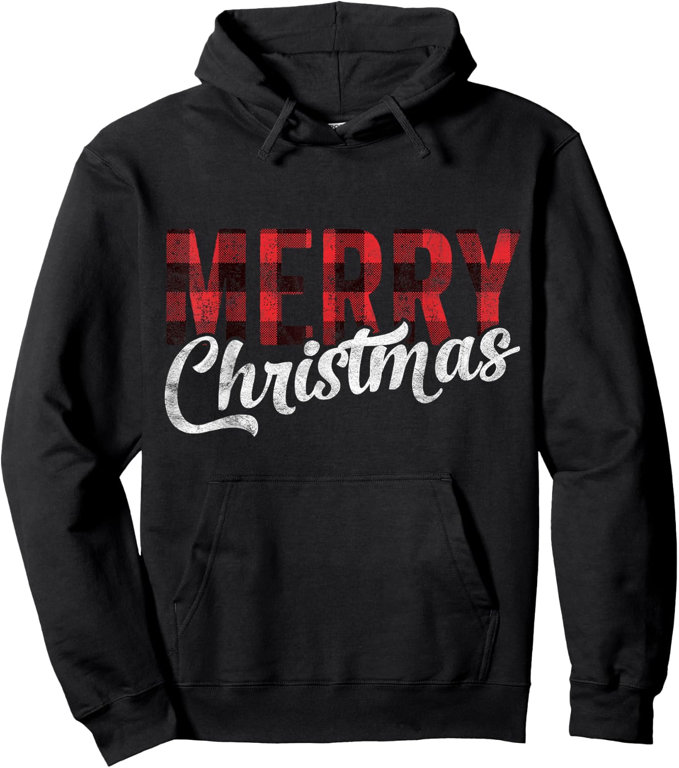 Merry Christmas Gift Family Xmas Red Buffalo Plaid Woman Hoodie - Hoodie | Black