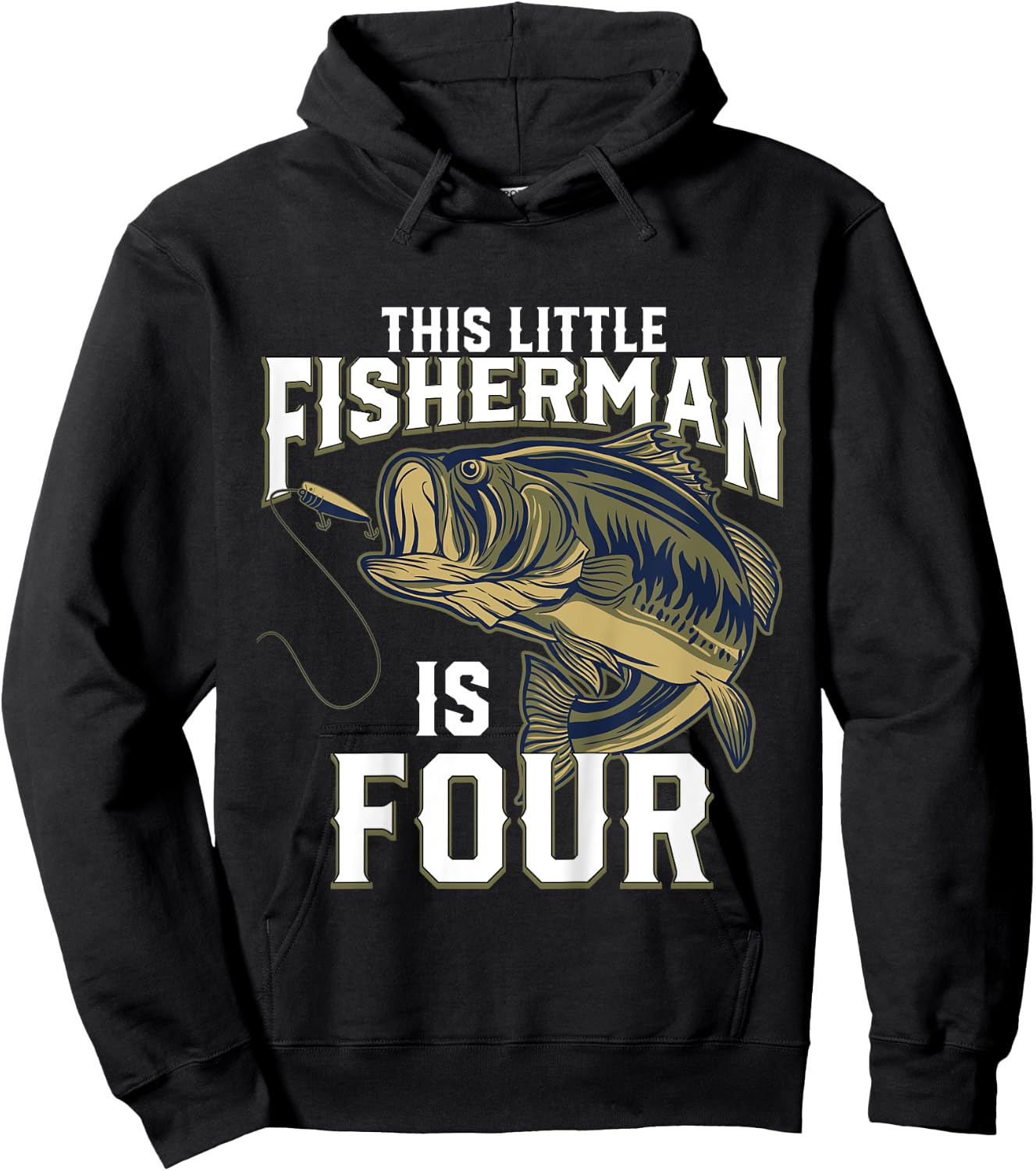 Kids 4 Year Old Fishing Birthday Party Fisherman 4th Gift Boy Hoodie - Hoodie | Black