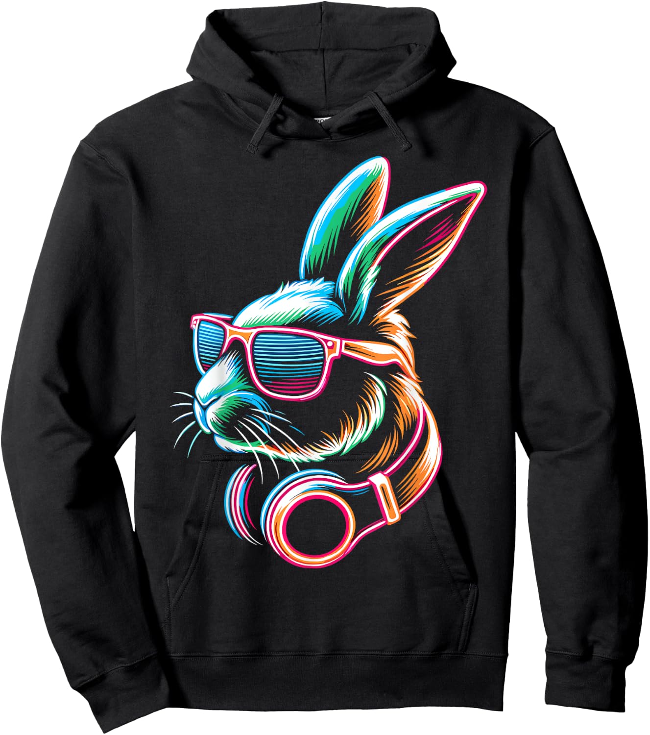 Bunny Rabbit With Sunglasses And DJ Headphones Hoodie - Hoodie | Black