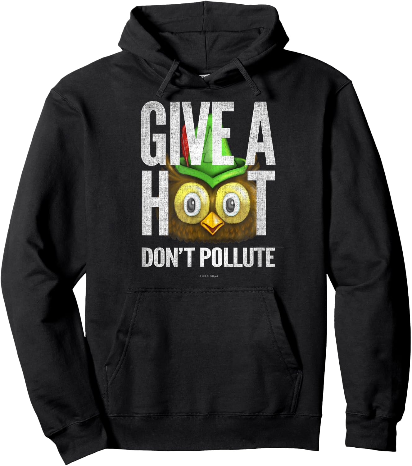 Woodsy Owl Give a Hoot Don't Pollute Distressed Vintage Hoodie - Hoodie | Black