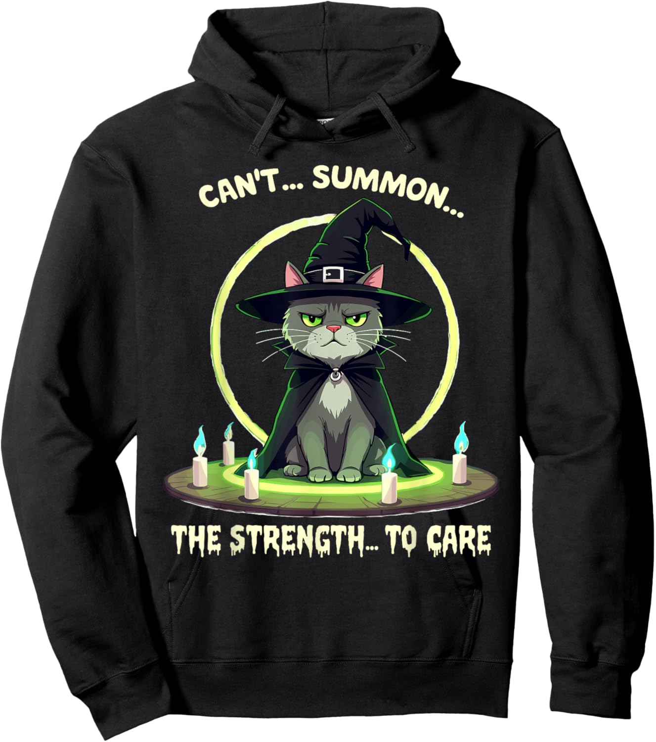 Funny Can't Summon The Strength To Care Witchy Cat Design Men Women Kids Hoodie - Hoodie | Black