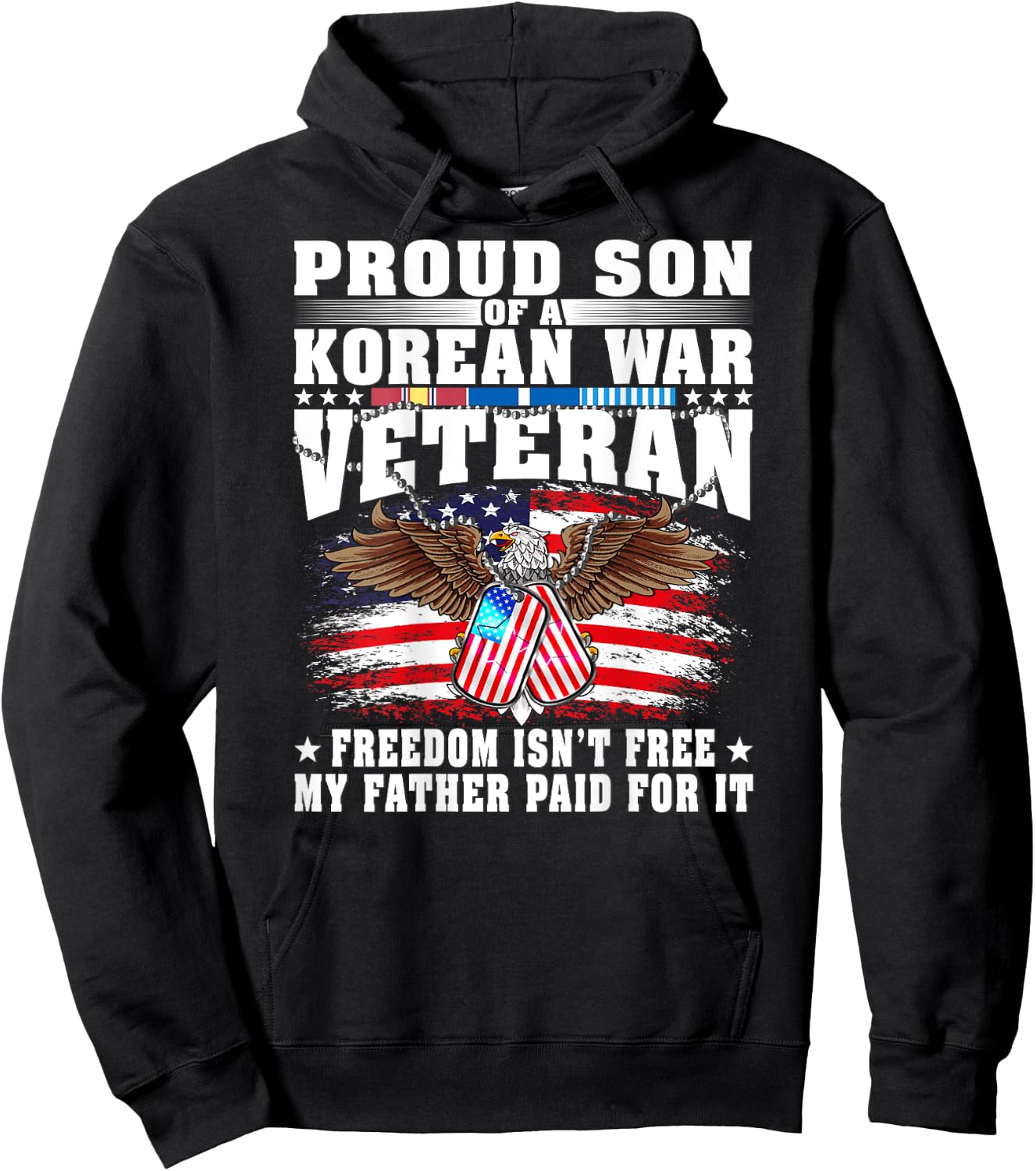 Proud Son Of A Korean War Veteran Military Vet's Family Gift Hoodie - Hoodie | Black