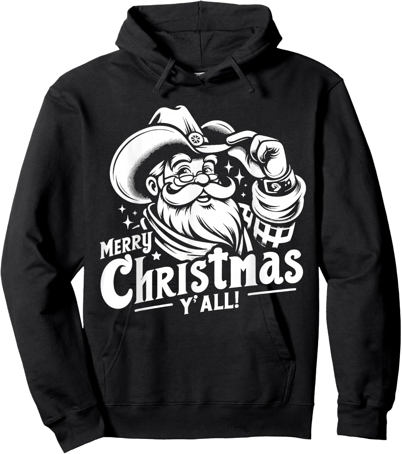Cowboy Santa Merry Christmas Yall Western Hoodie - Hoodie | Black