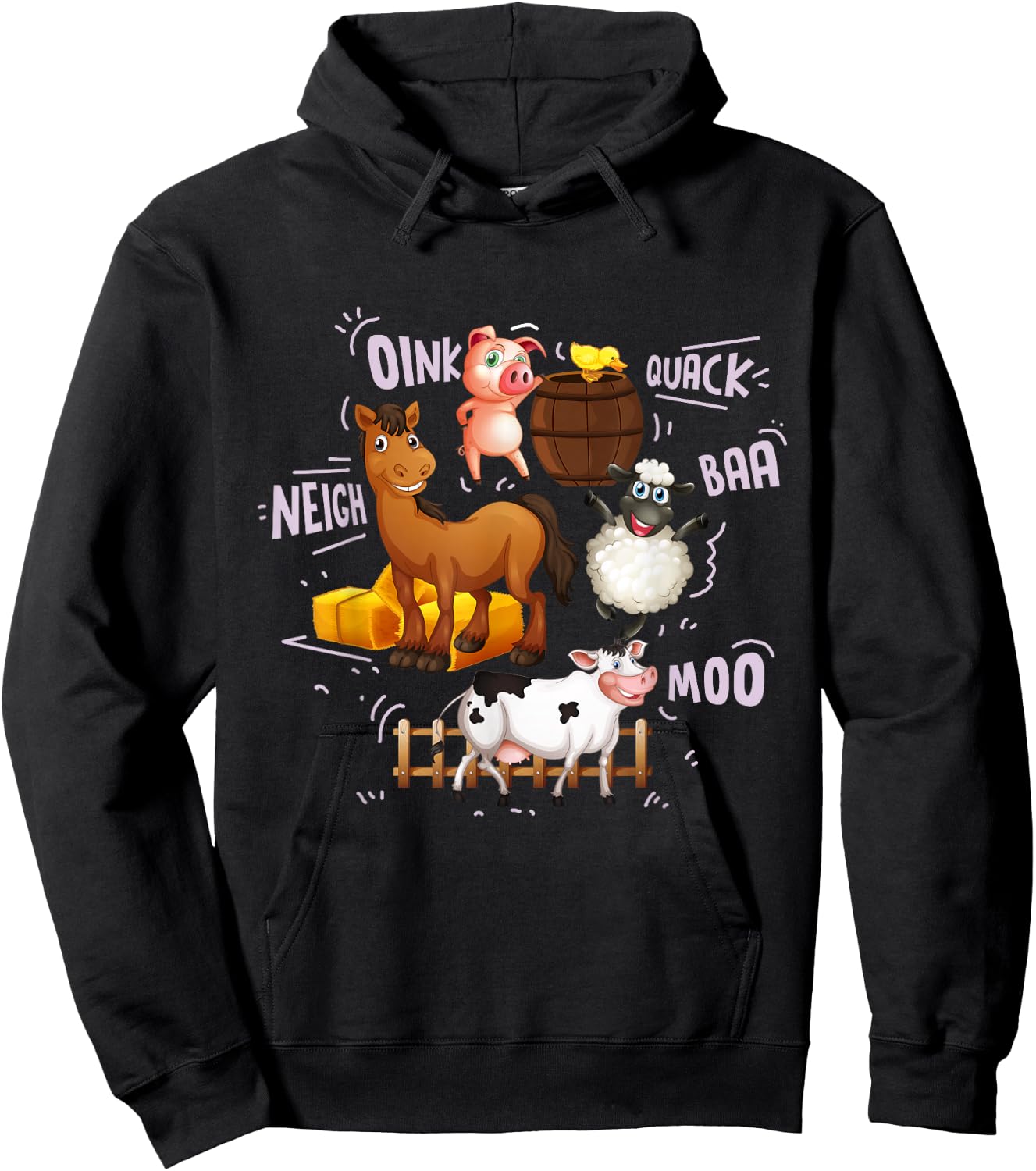 Cute Farm Animals With Sounds Hoodie - Hoodie | Black
