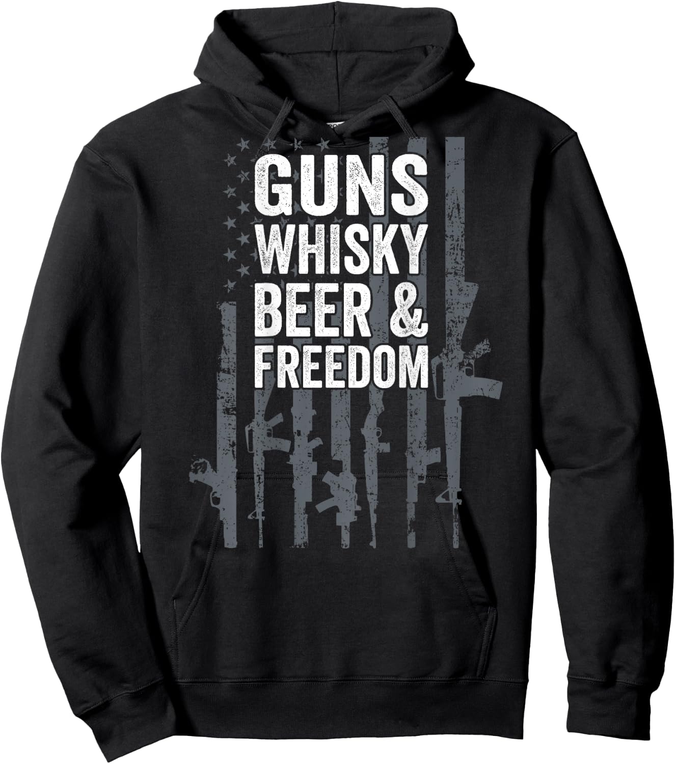 Guns Whisky Beer And Freedom - Funny USA Drinking - ON BACK Hoodie - Hoodie | Black