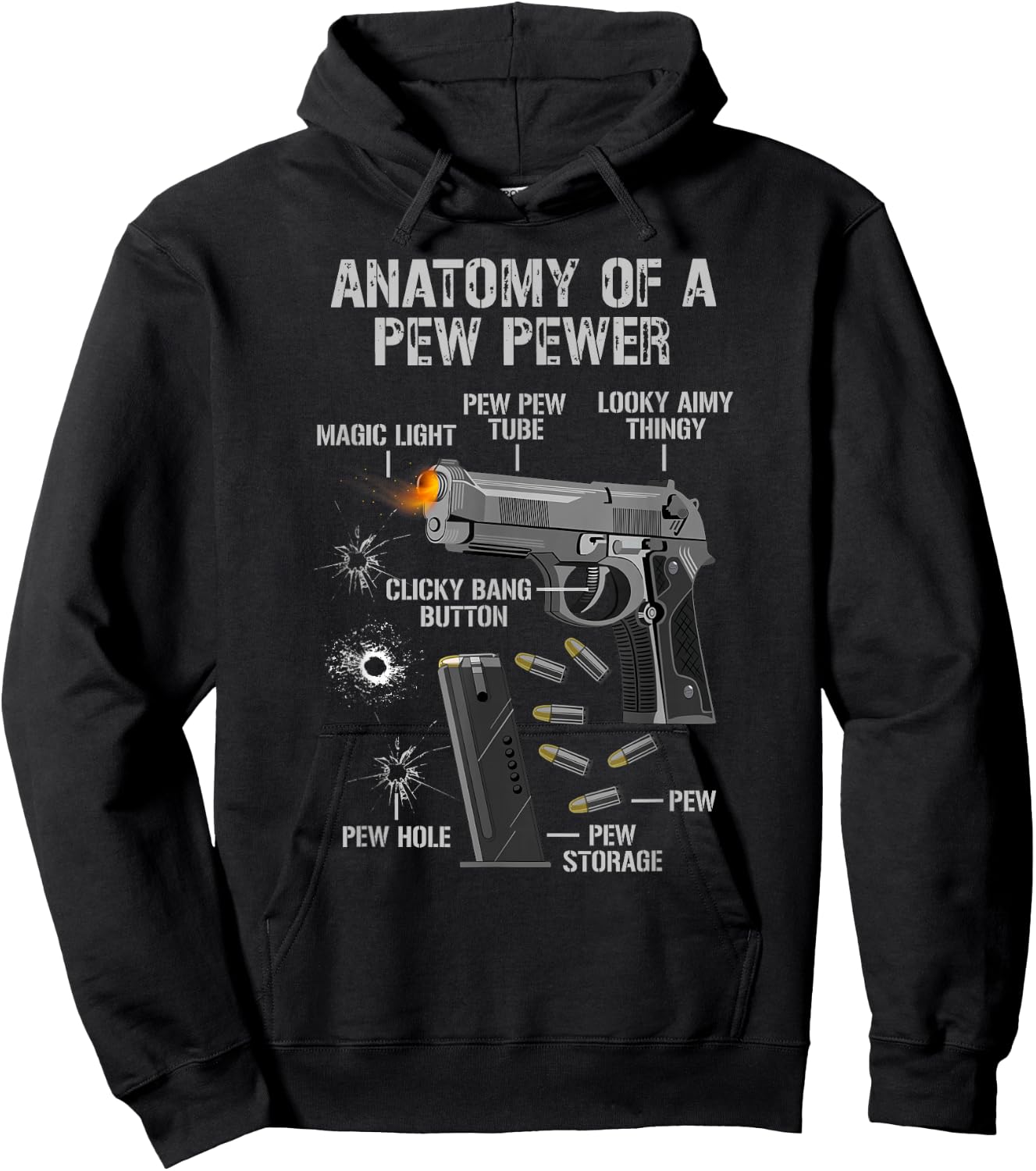 Anatomy Of A Pew Pewer - Funny Gun Second Amendment Saying Hoodie - Hoodie | Black