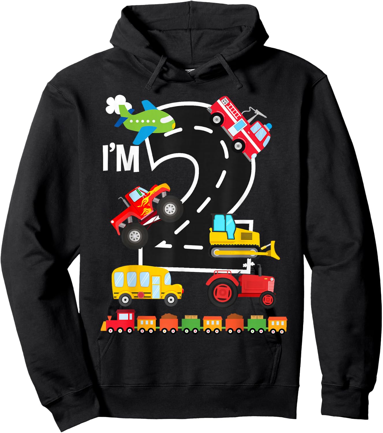 I'm 2 2nd Birthday Trucks Vehicles Transportation Train Hoodie - Hoodie | Black