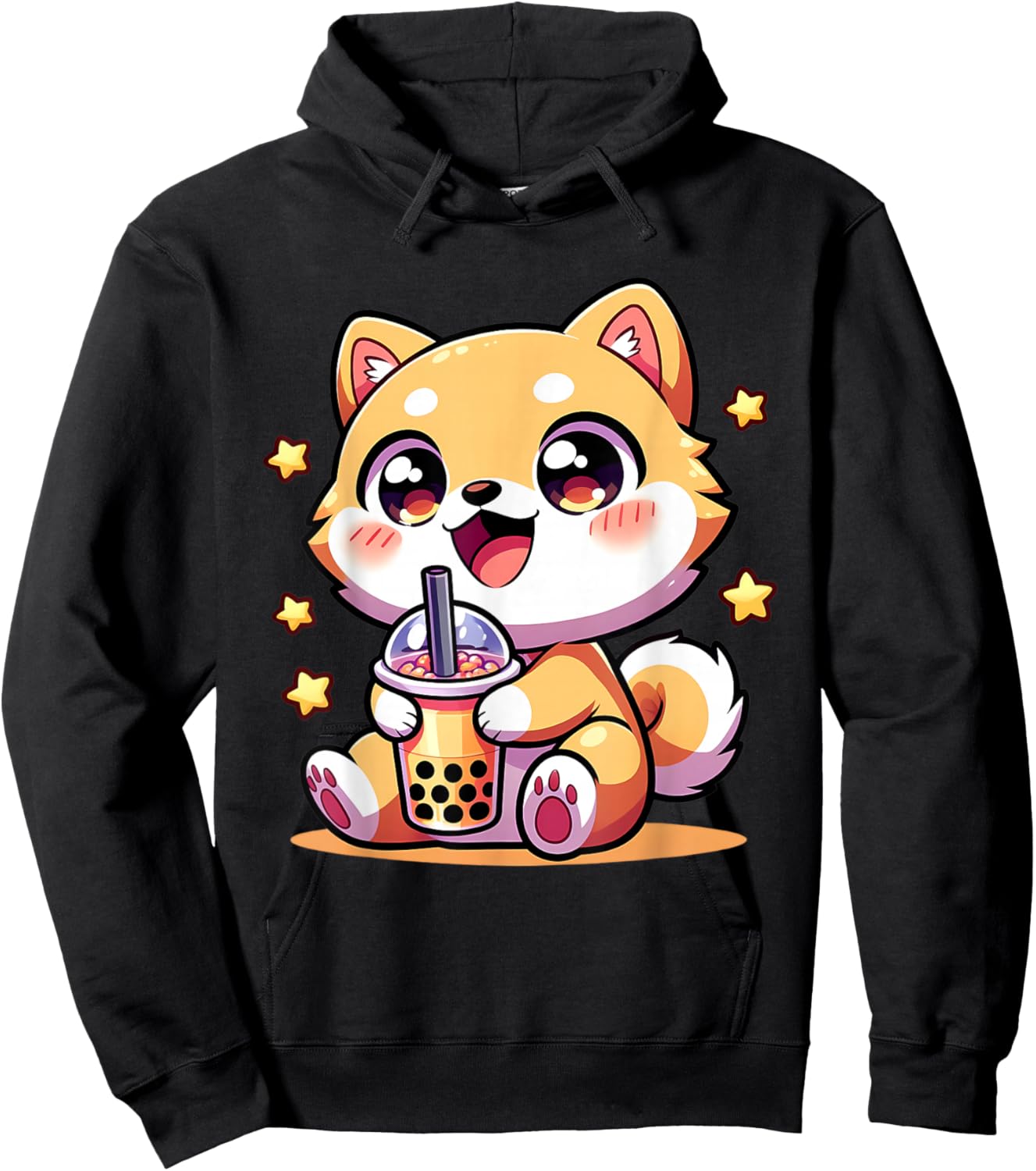 Kawaii Shiba Inu Dog Bubble Tea Anime Chibi Hoodie - Hoodie | Black