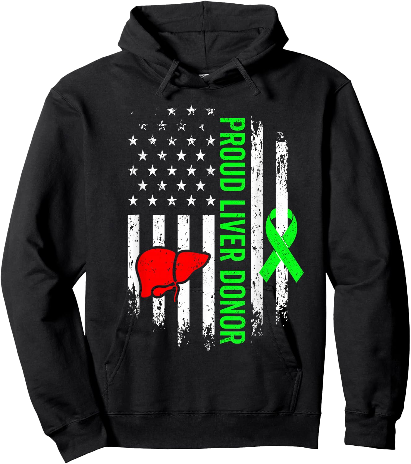Liver Donor Survivor Warrior Organ Donation American Flag Hoodie - Hoodie | Black