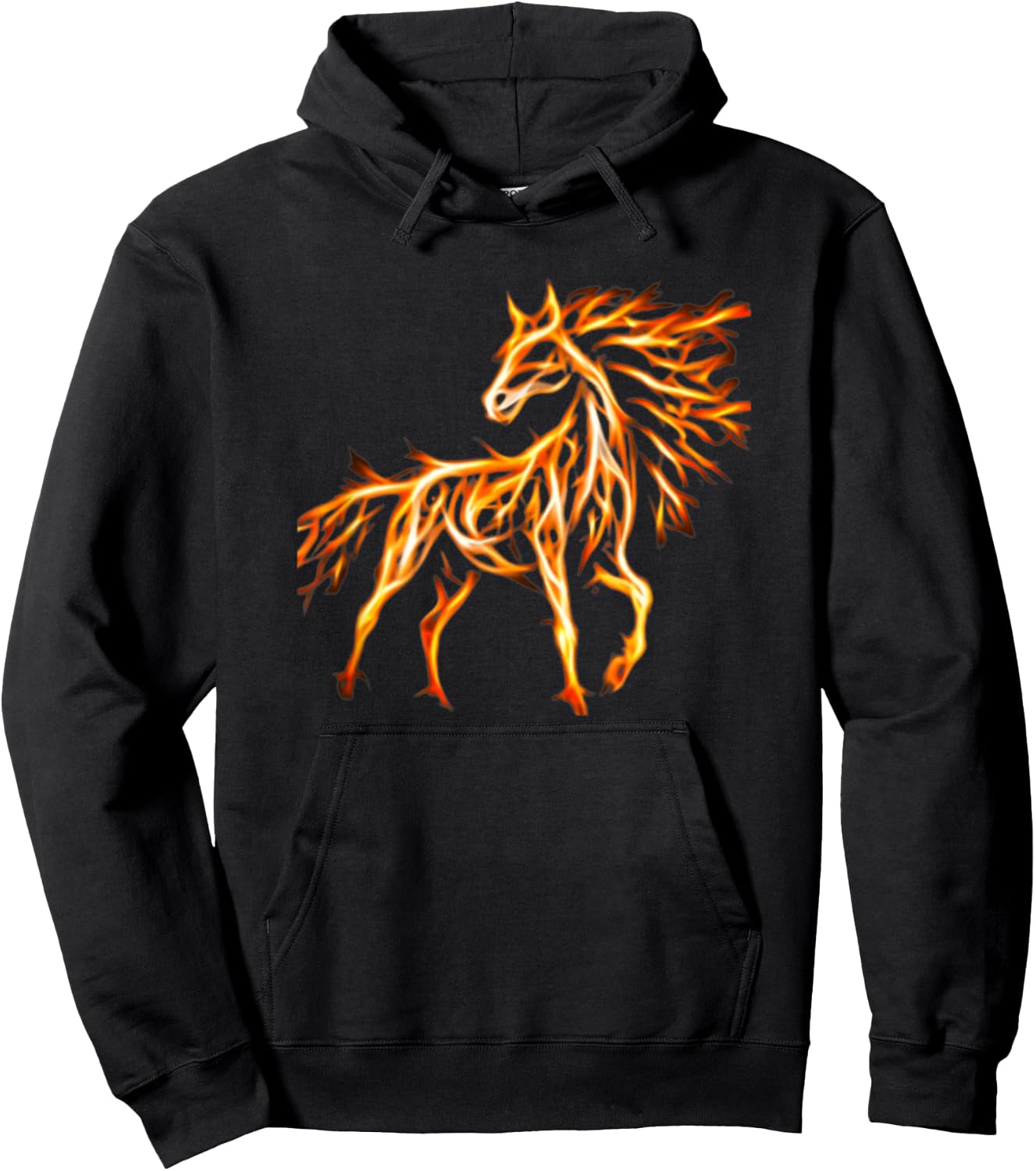 Horse Fire Orange Flame Pony Equine Animal Yellow Hoodie - Hoodie | Black